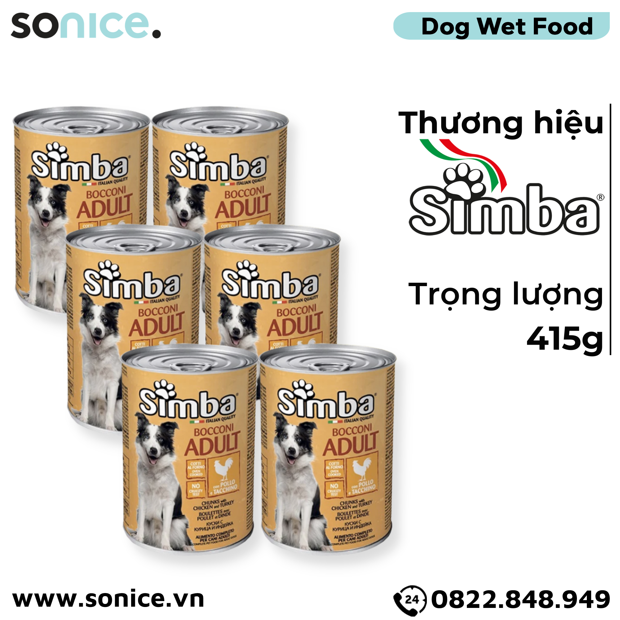 Combo Pate Simba cho Chó Chicken & Turkey 415g - 24 lon Thịt Gà & Gà tây Nhập Italy SONICE.