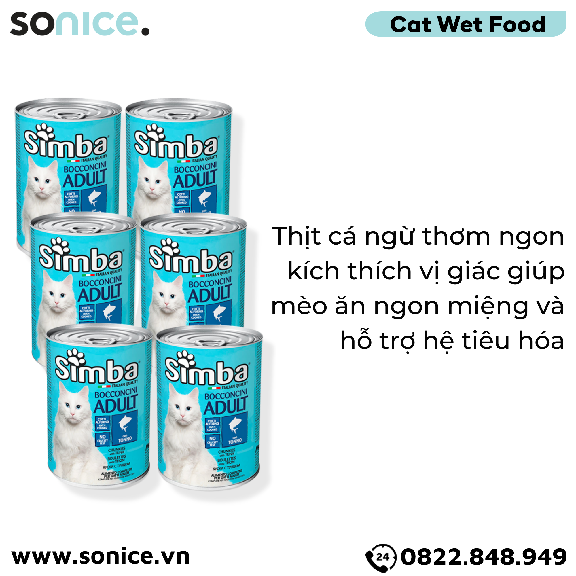  Combo Pate Simba cho Mèo Chunkies with Tuna 415g - 6 lon - Vị Cá ngừ Nhập Italy SONICE. 