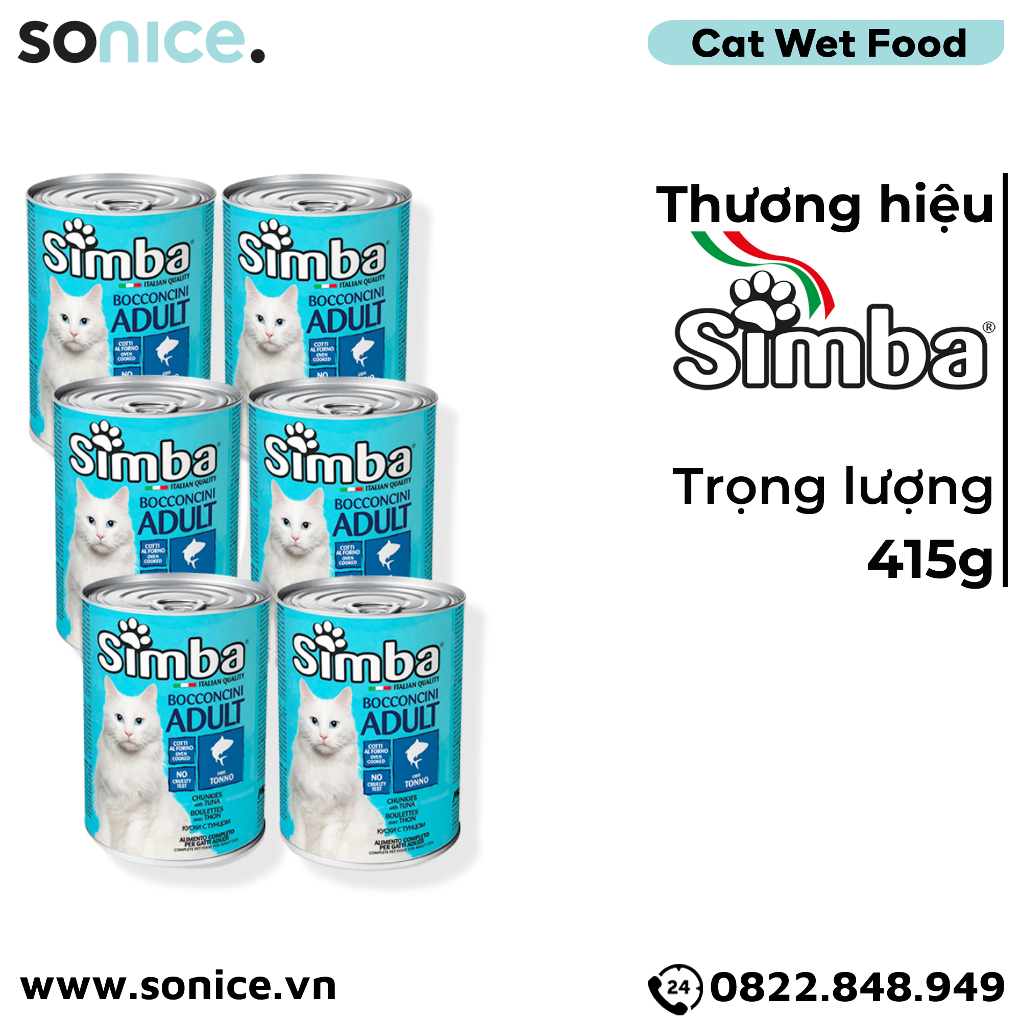  Combo Pate Simba cho Mèo Chunkies with Tuna 415g - 6 lon - Vị Cá ngừ Nhập Italy SONICE. 