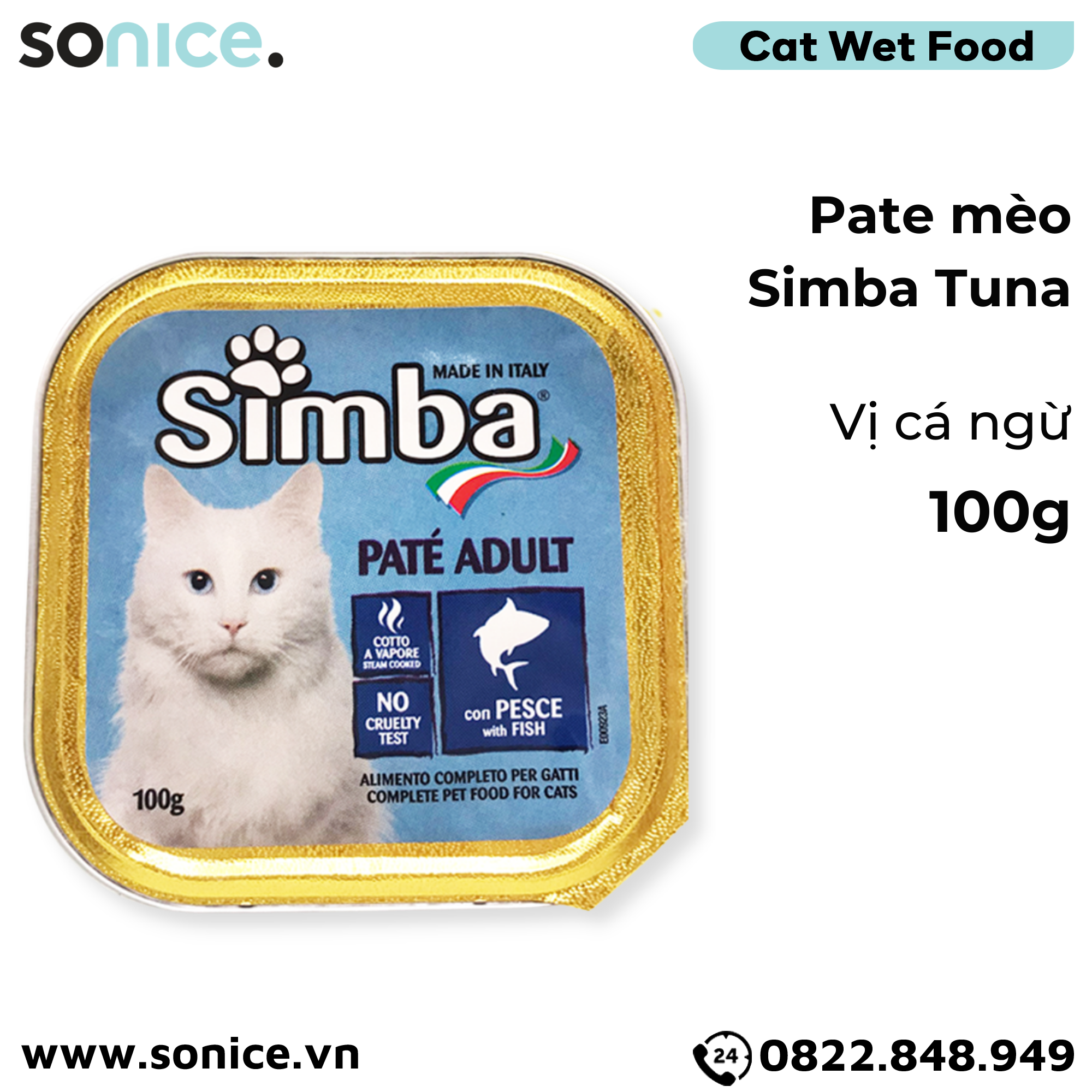 Combo Pate Simba cho Mèo 100g - 12 hộp, nhập Italy SONICE.