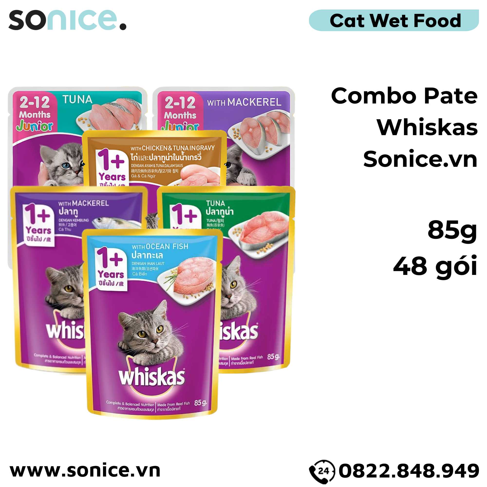Combo pate mèo WHISKAS - 48 gói SONICE.