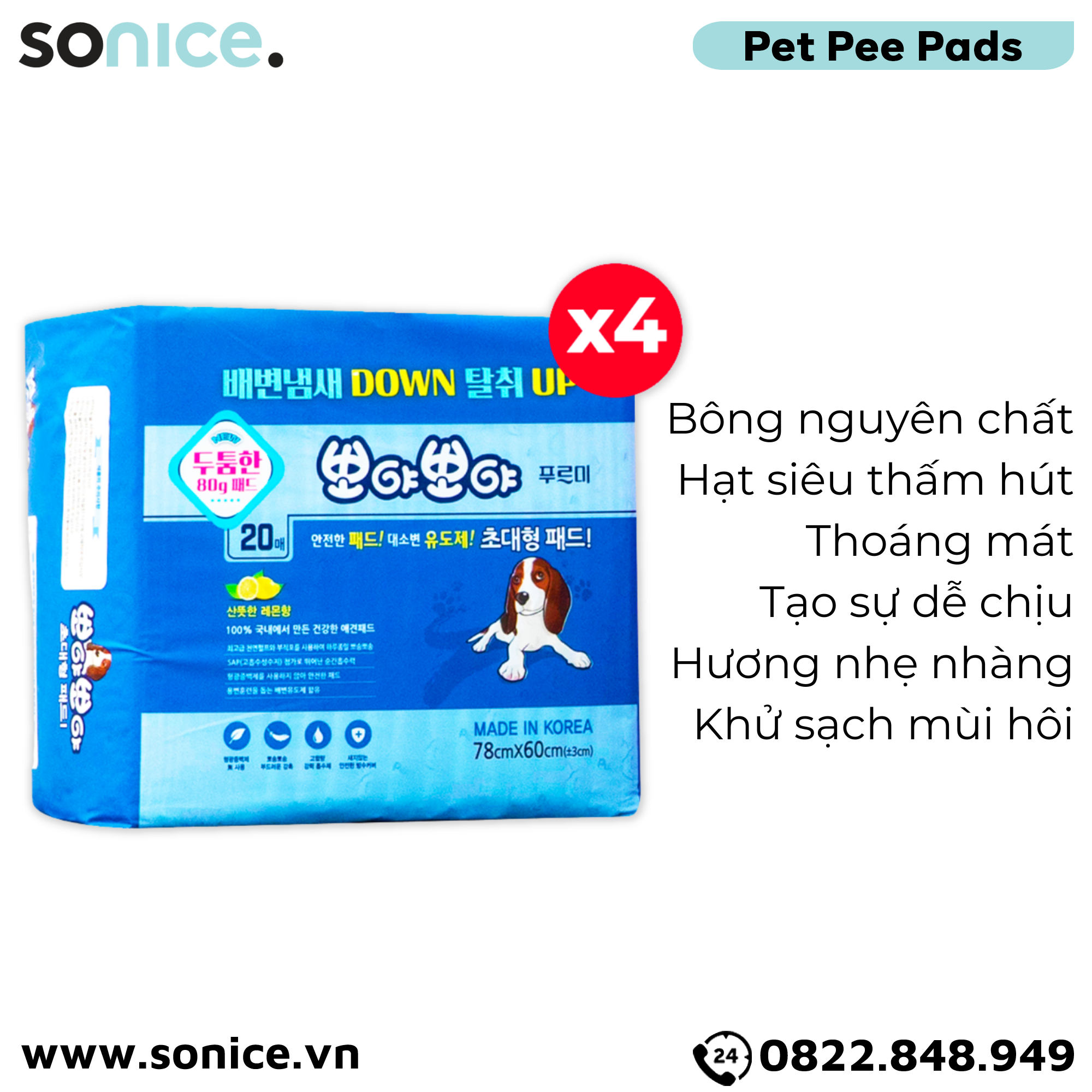Combo Tấm lót vệ sinh Petsmix Potty Pads 78cm x 60cm - 80 miếng nhập Hàn Quốc SONICE.