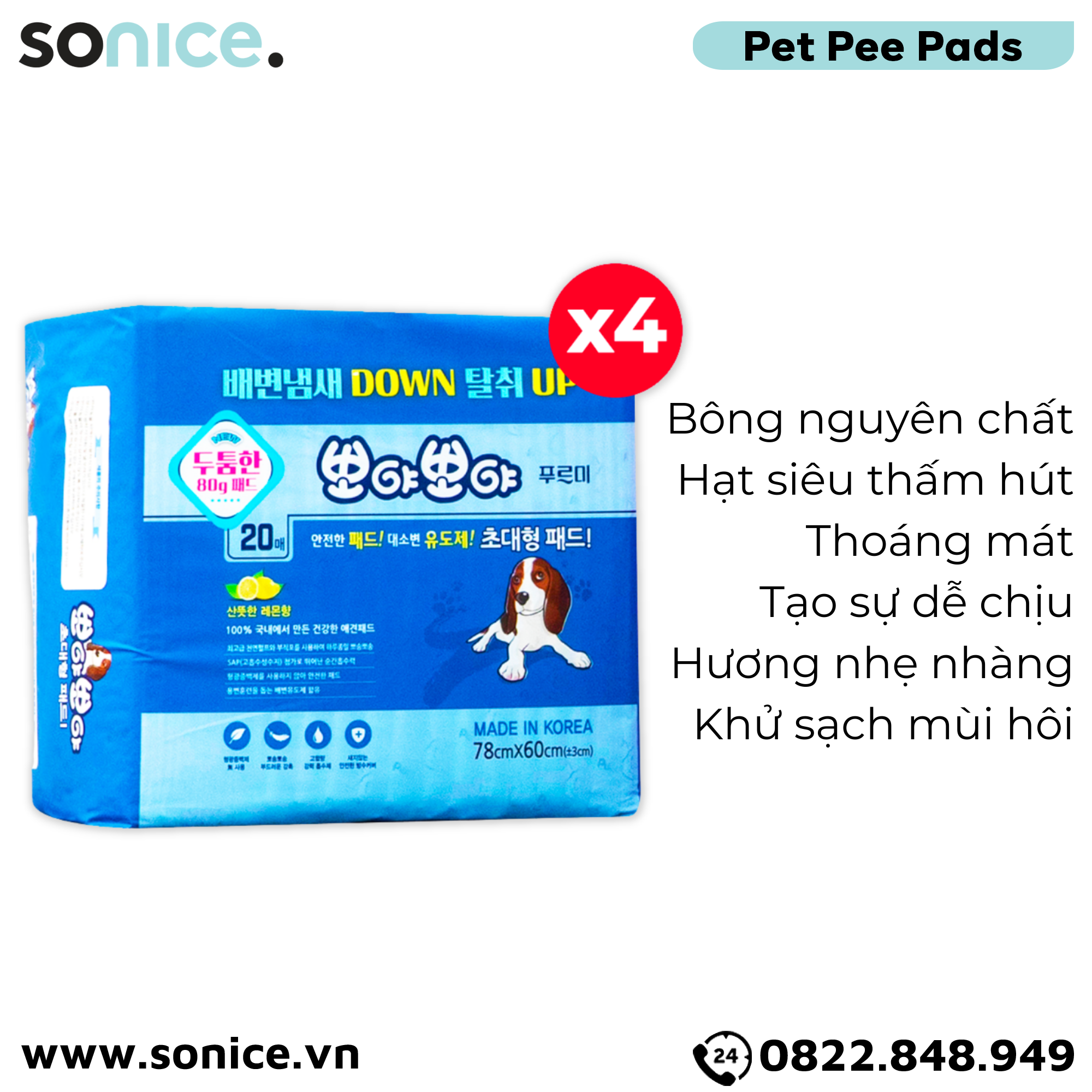  Combo Tấm lót vệ sinh Petsmix Potty Pads 78cm x 60cm - 80 miếng nhập Hàn Quốc SONICE. 