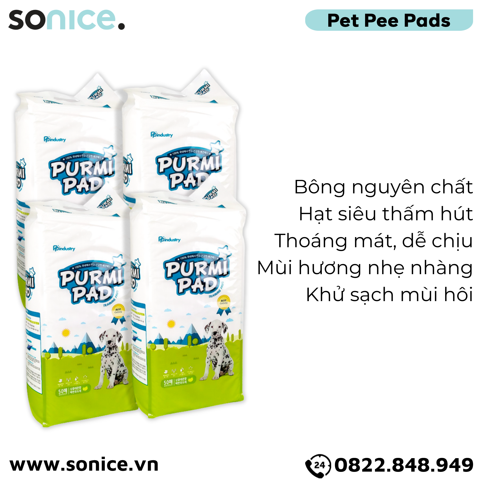 Combo Tấm lót vệ sinh Purmi Pad 43cm x 53cm - 200 miếng nhập Hàn Quốc SONICE.