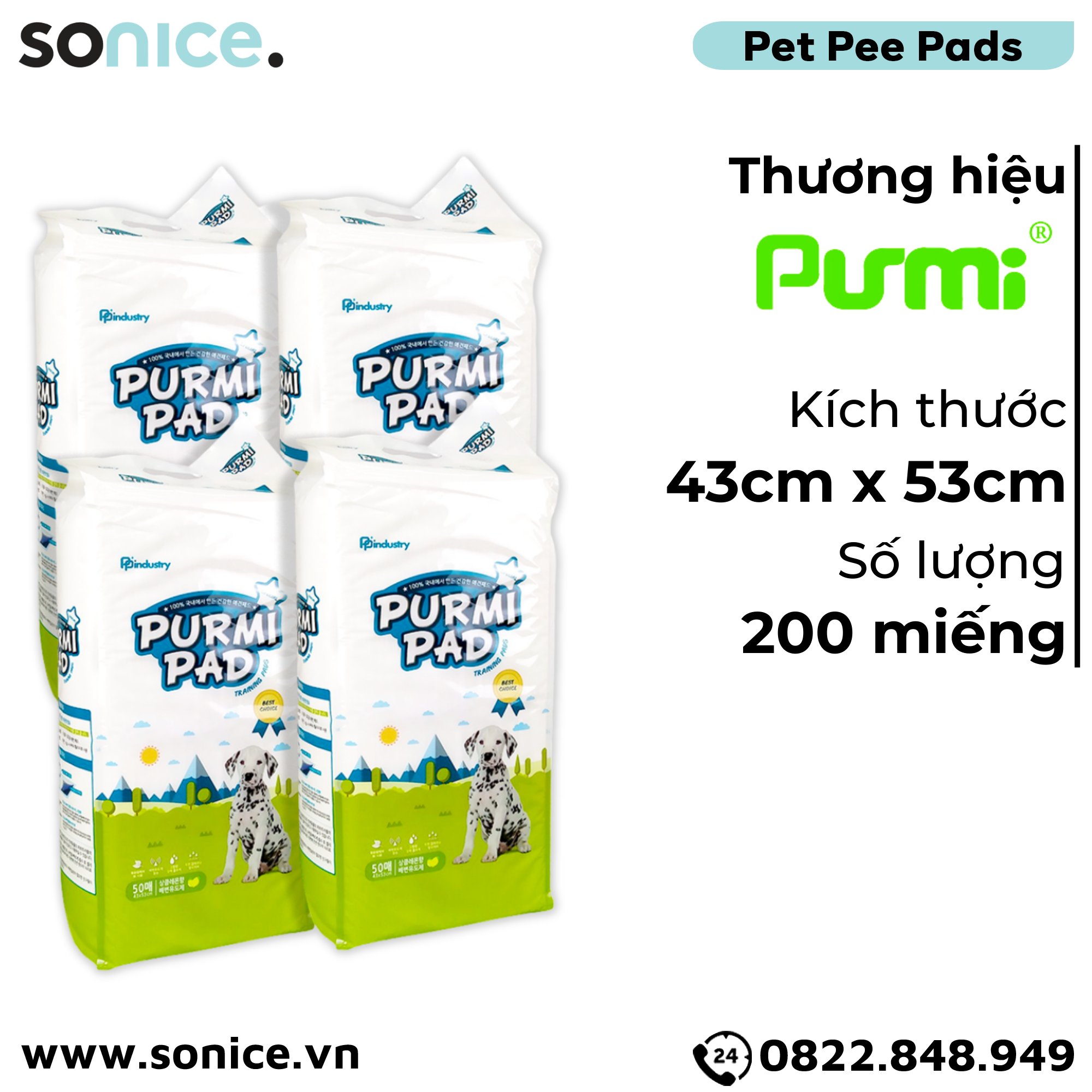  Combo Tấm lót vệ sinh Purmi Pad 43cm x 53cm - 200 miếng nhập Hàn Quốc SONICE. 