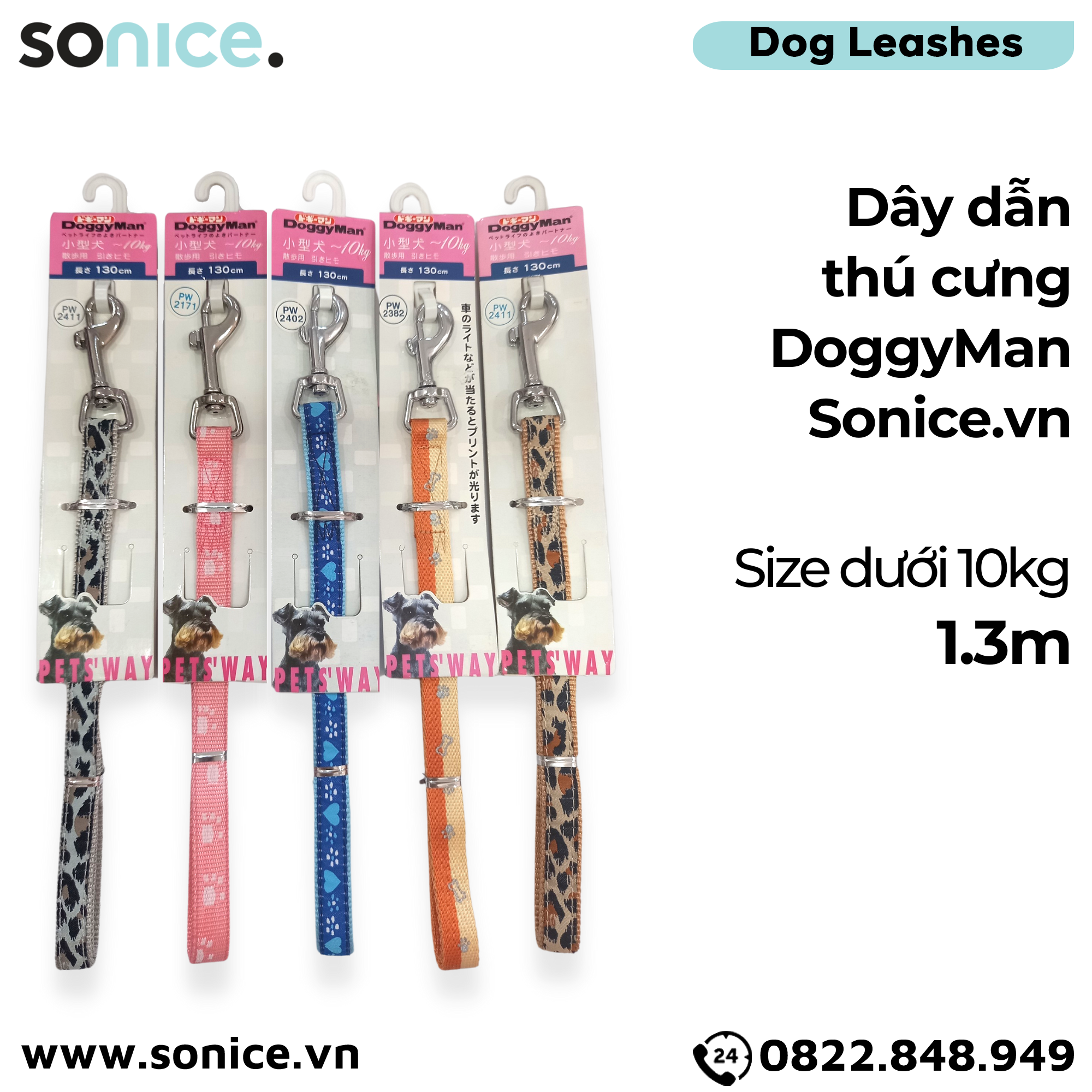  Dây dẫn thú cưng DoggyMan size dưới 20kg - dài 1.3m SONICE. 