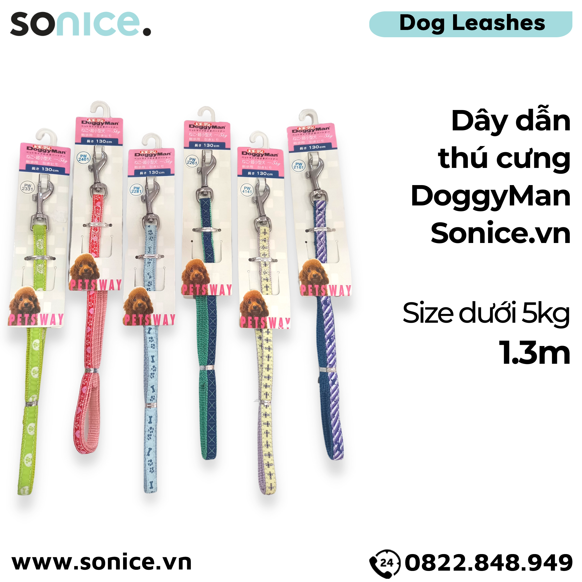 Dây dẫn thú cưng DoggyMan size dưới 5kg - dài 1.3m SONICE.