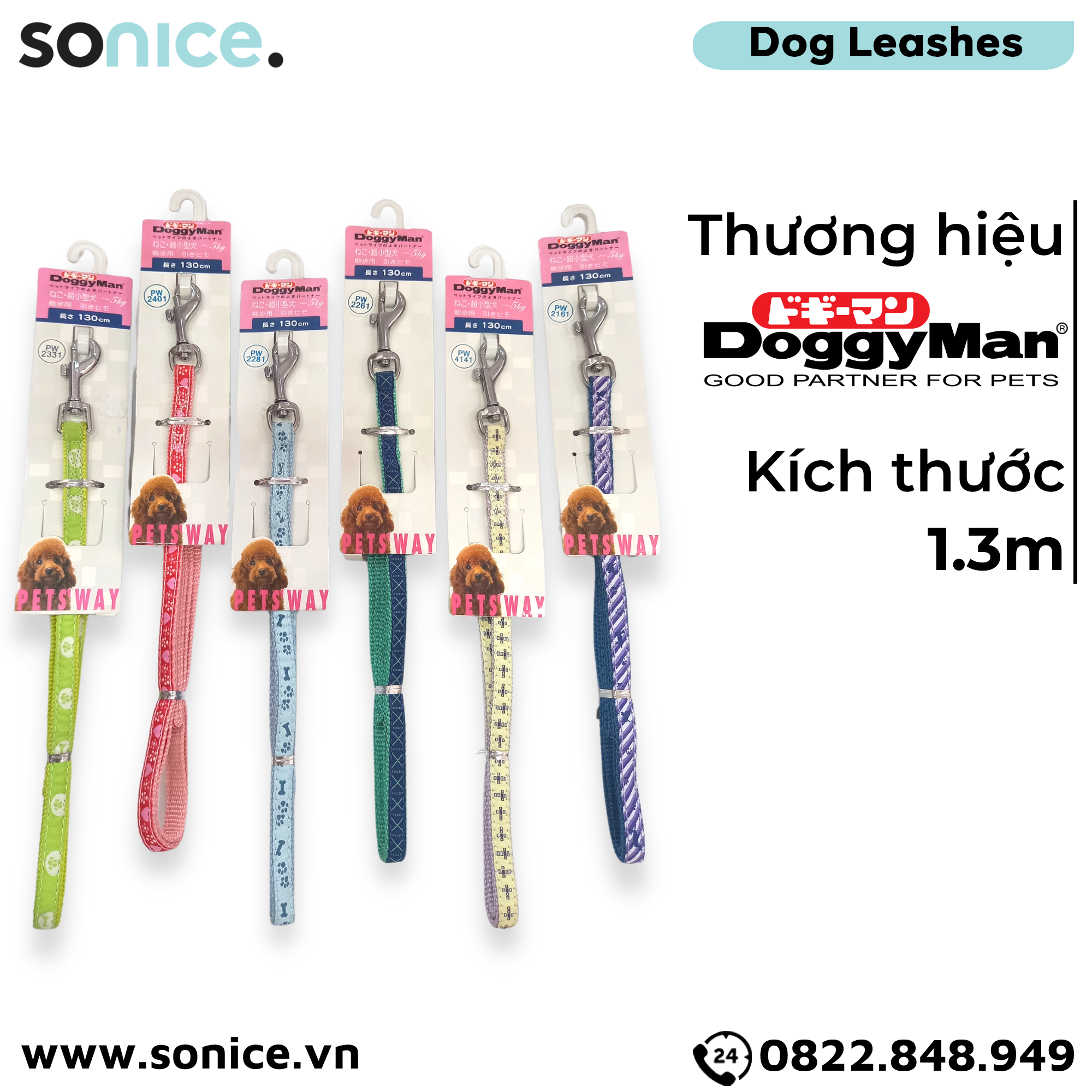 Dây dẫn thú cưng DoggyMan size dưới 5kg - dài 1.3m SONICE.