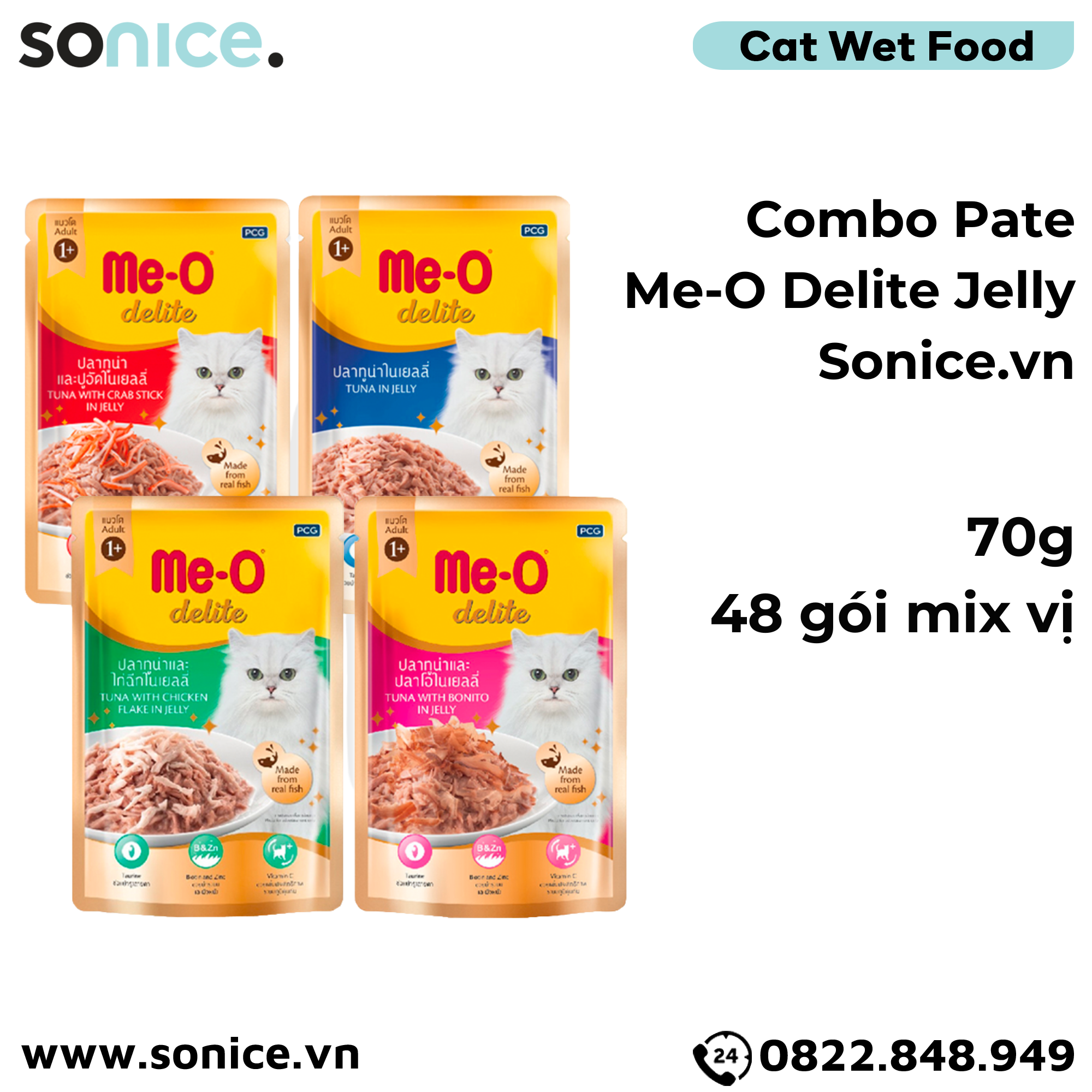 Combo Pate Mèo Me-O Delite Jelly 70g - 48 gói SONICE.