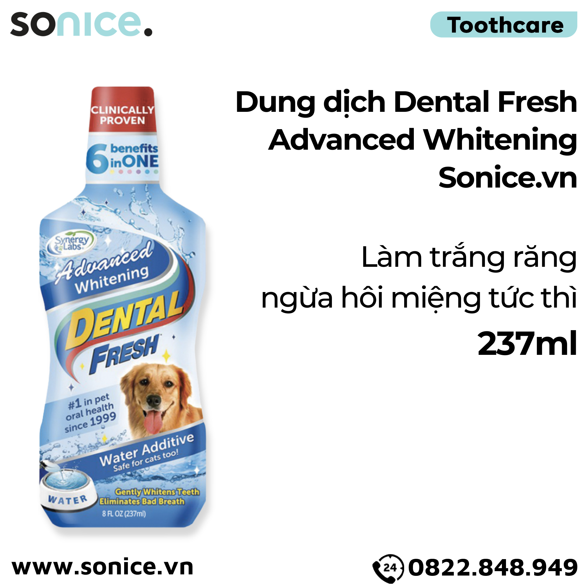Dung dịch DENTAL FRESH Advanced Whitening làm trắng răng ngừa hôi miệng tức thì - 237ml SONICE.
