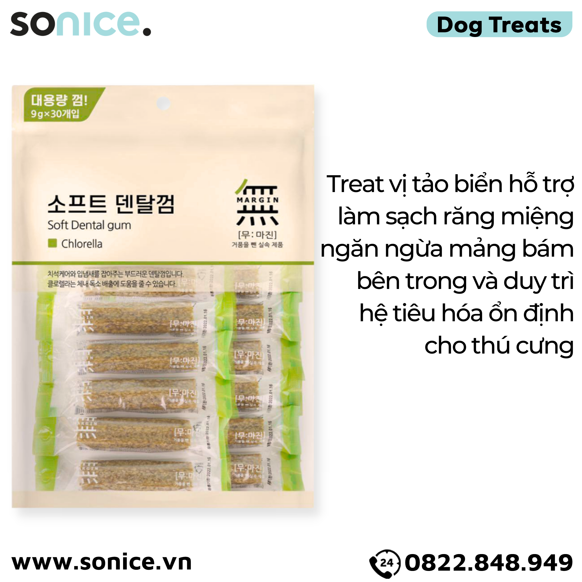 Treats Petsmix Soft Dental Gum Chlorella 270g - 30 cây vị Tảo biển, sạch răng thơm miệng SONICE.
