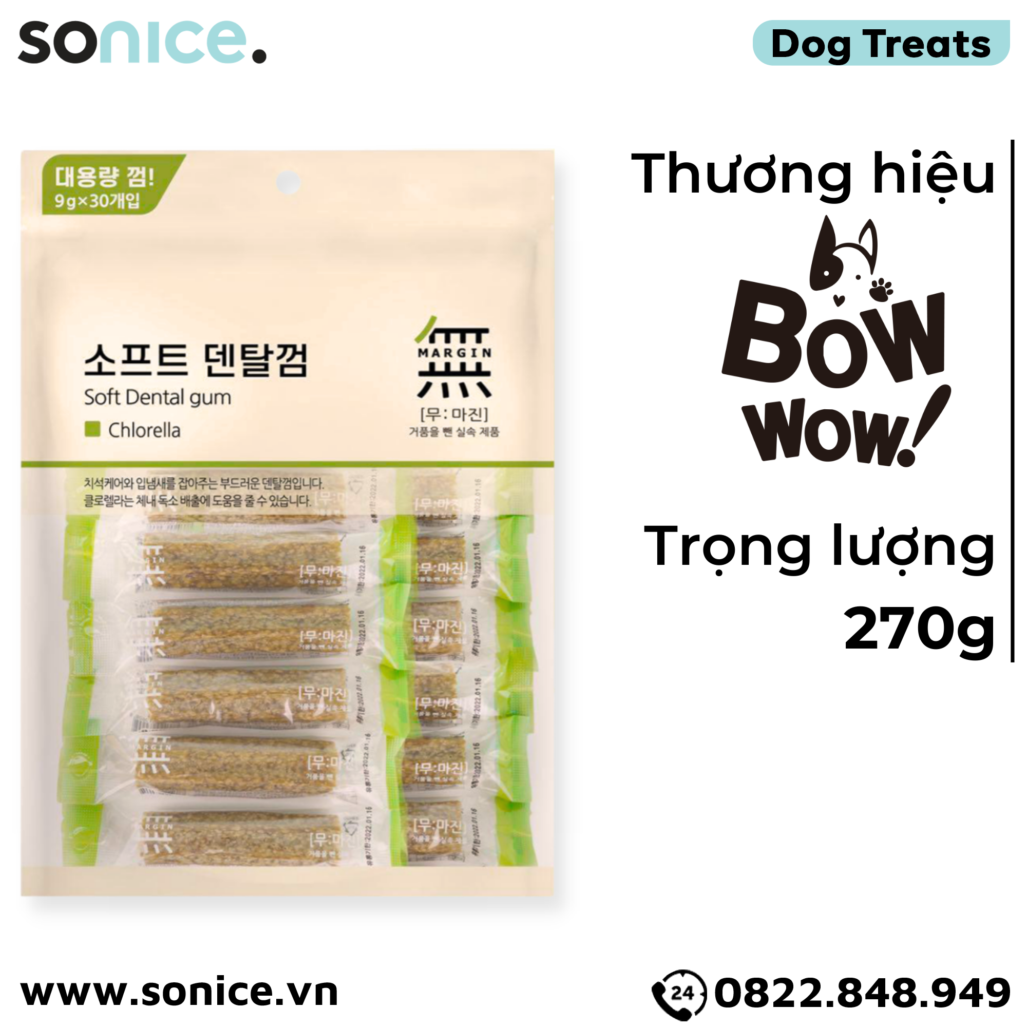 Treats Petsmix Soft Dental Gum Chlorella 270g - 30 cây vị Tảo biển, sạch răng thơm miệng SONICE.