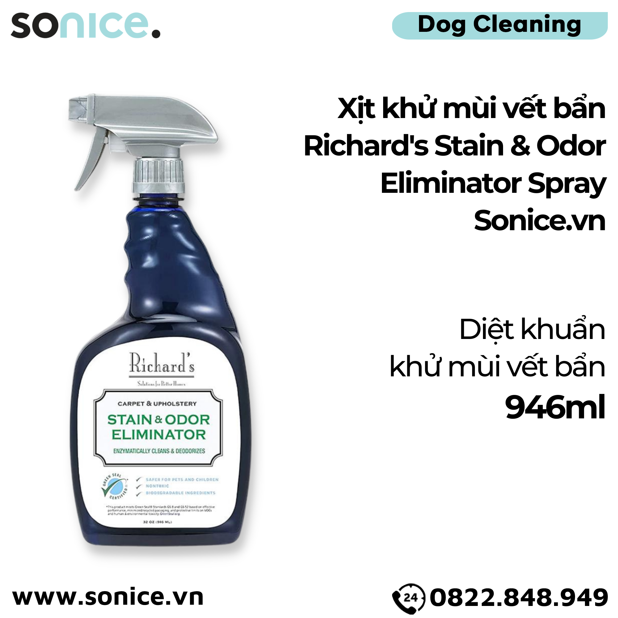 Xịt khử mùi vết bẩn Richard's Stain & Odor Eliminator Spray 946ml - Diệt khuẩn khử mùi vết bẩn SONICE.