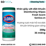  Khăn giấy ướt diệt khuẩn Clorox Disinfecting Wipes Fresh Scent 258g - 35 miếng - Hương tươi mát, hỗ trợ diệt khuẩn không gian sống SONICE. 