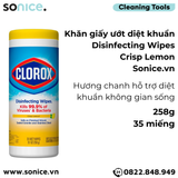  Khăn giấy ướt diệt khuẩn Clorox Disinfecting Wipes Crisp Lemon 258g - 35 miếng - Hương chanh, hỗ trợ diệt khuẩn không gian sống 