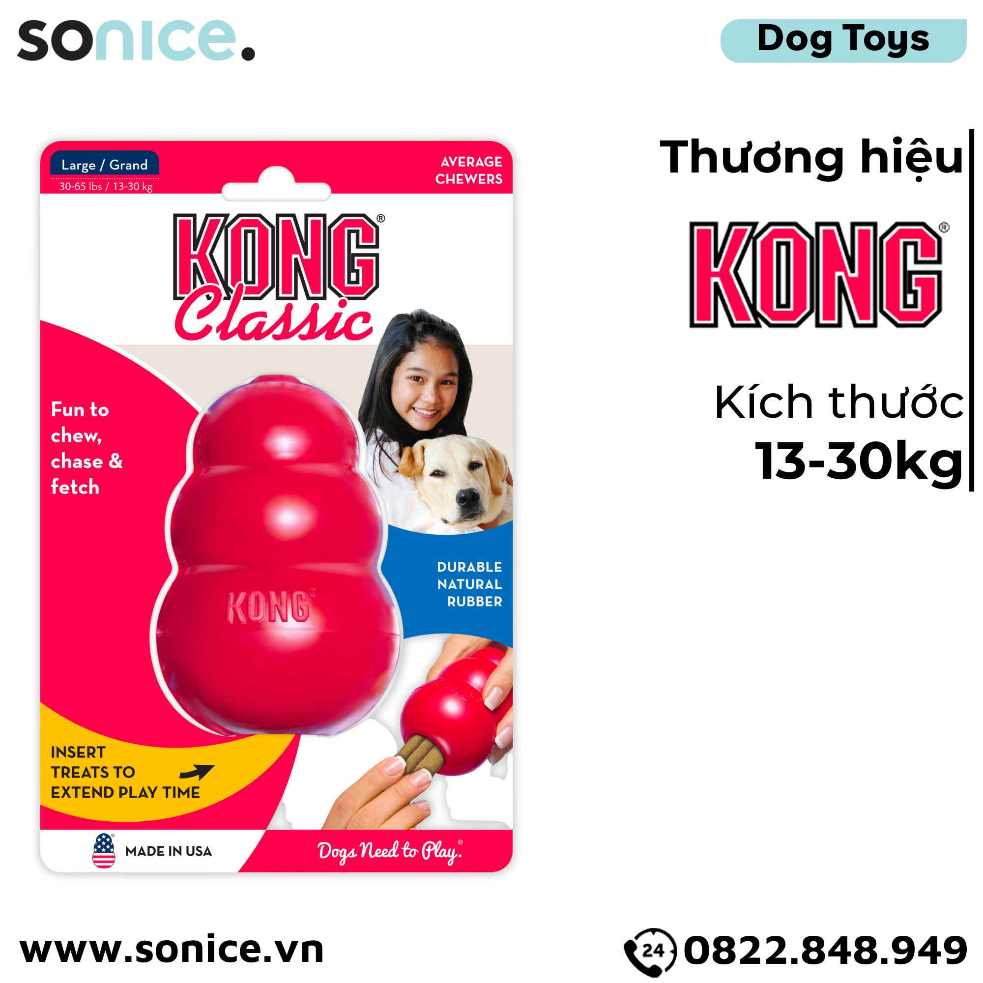  Đồ chơi KONG Classic Average Chewers Toys Large Size - Cho chó 13-30kg, có thể nhét treats bên trong SONICE. 