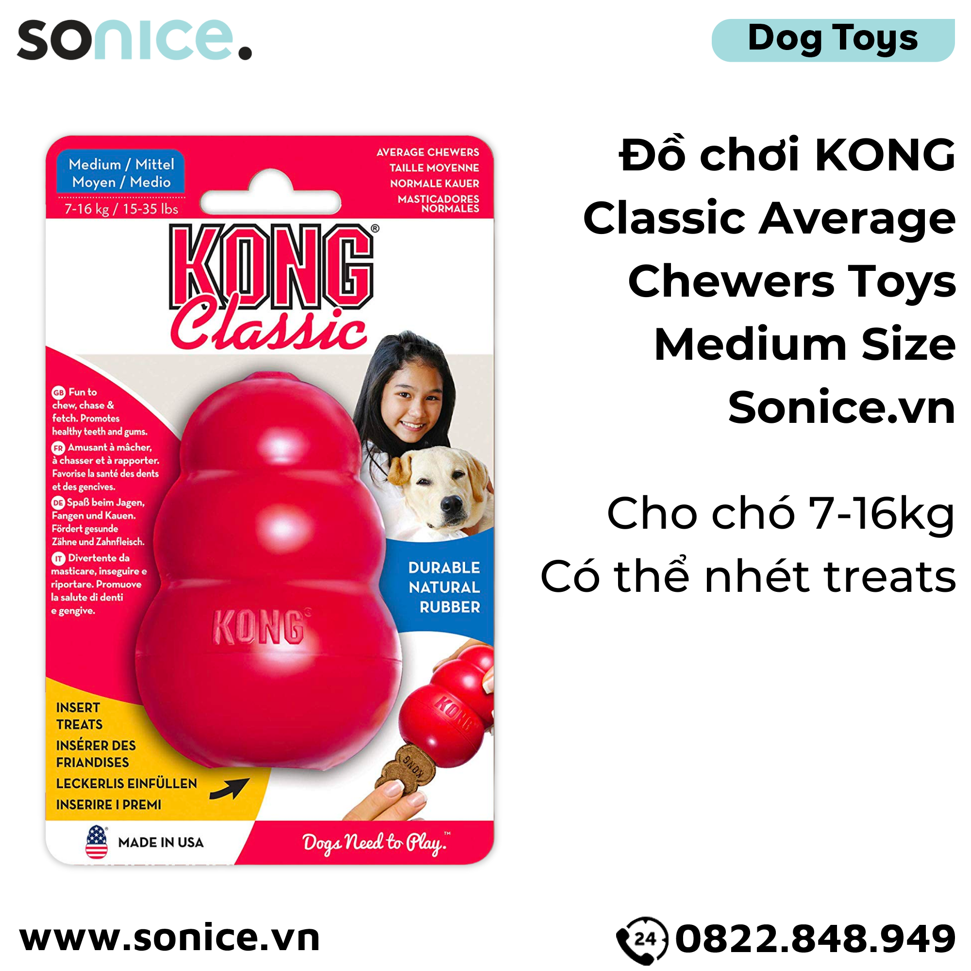  Đồ chơi KONG Classic Average Chewers Toys Medium Size - Cho chó 7-16kg, có thể nhét treats SONICE. 