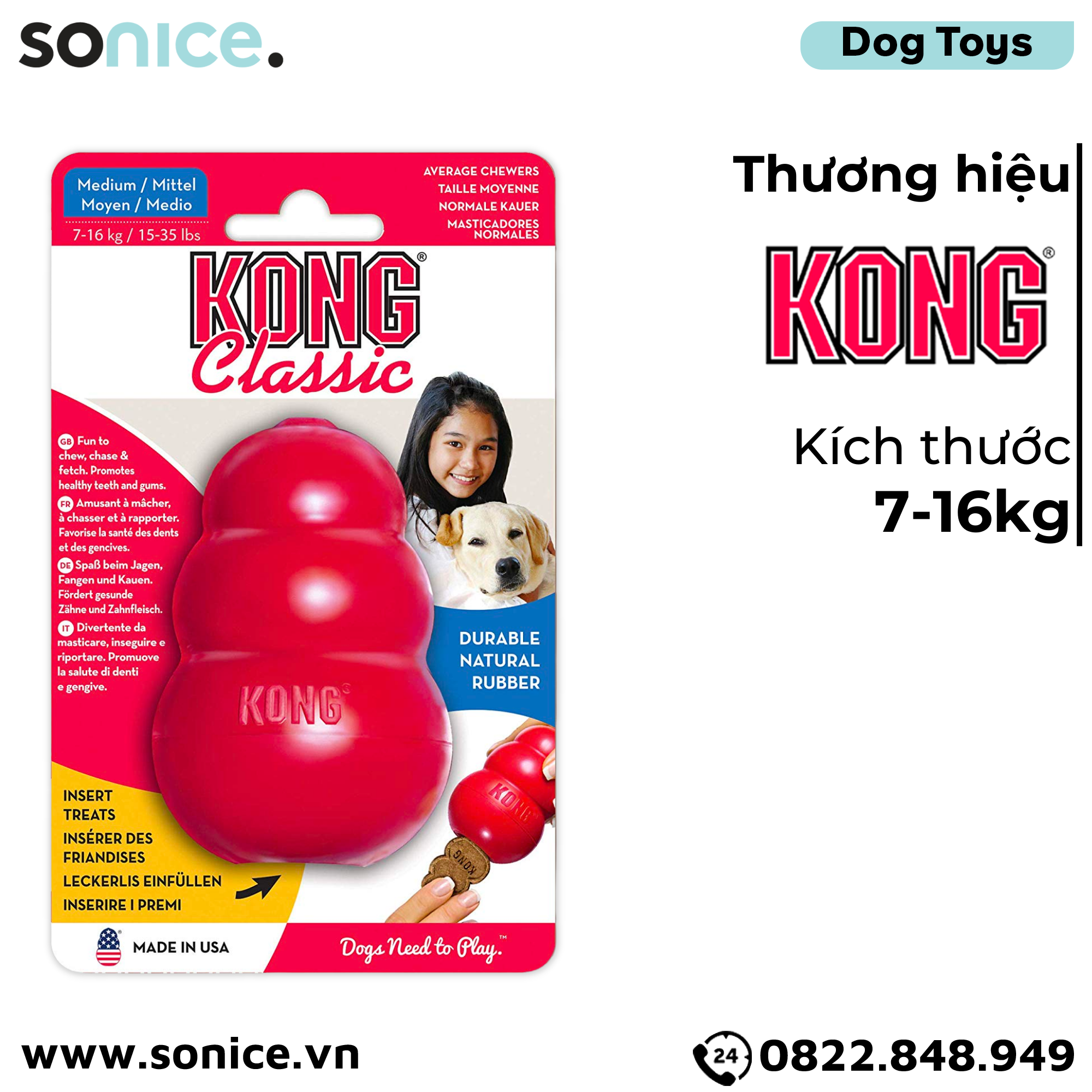  Đồ chơi KONG Classic Average Chewers Toys Medium Size - Cho chó 7-16kg, có thể nhét treats SONICE. 