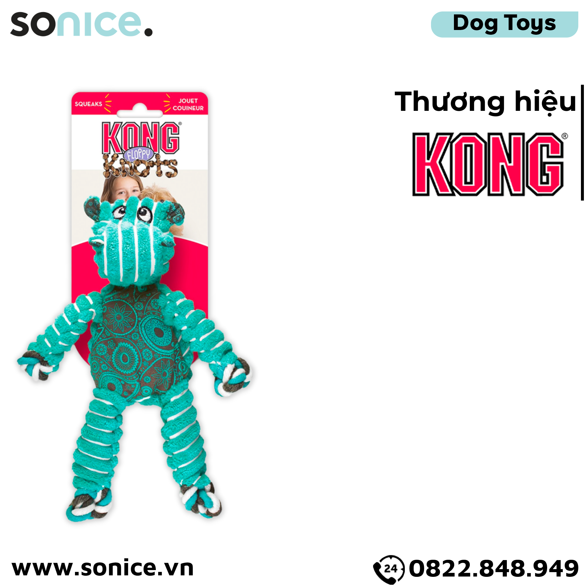 Đồ chơi KONG Floppy Knots Toys - Con hà mã dây thừng SONICE.