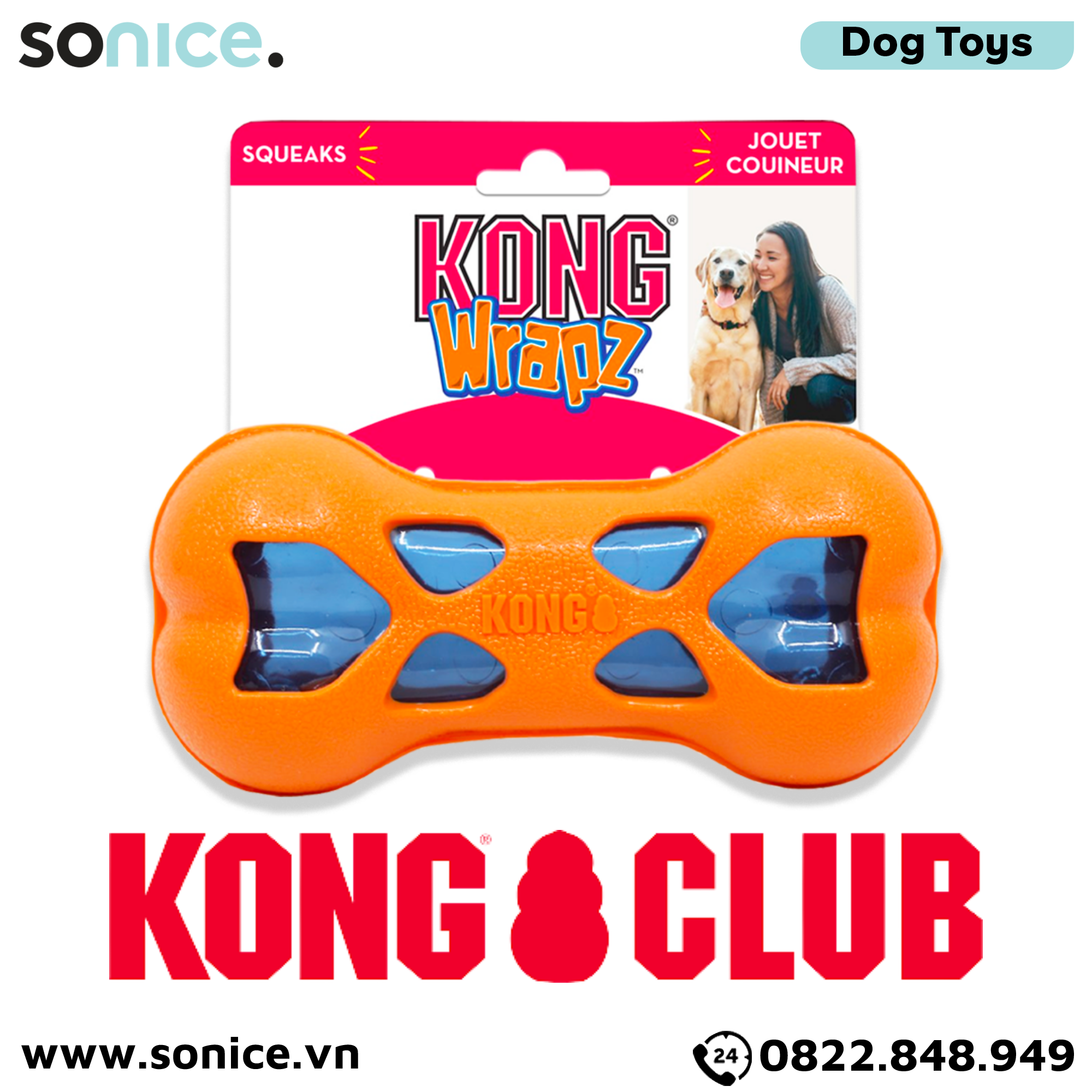 Đồ chơi KONG Wrapz Bone Squeaks Small Size - Hình khúc xương SONICE.