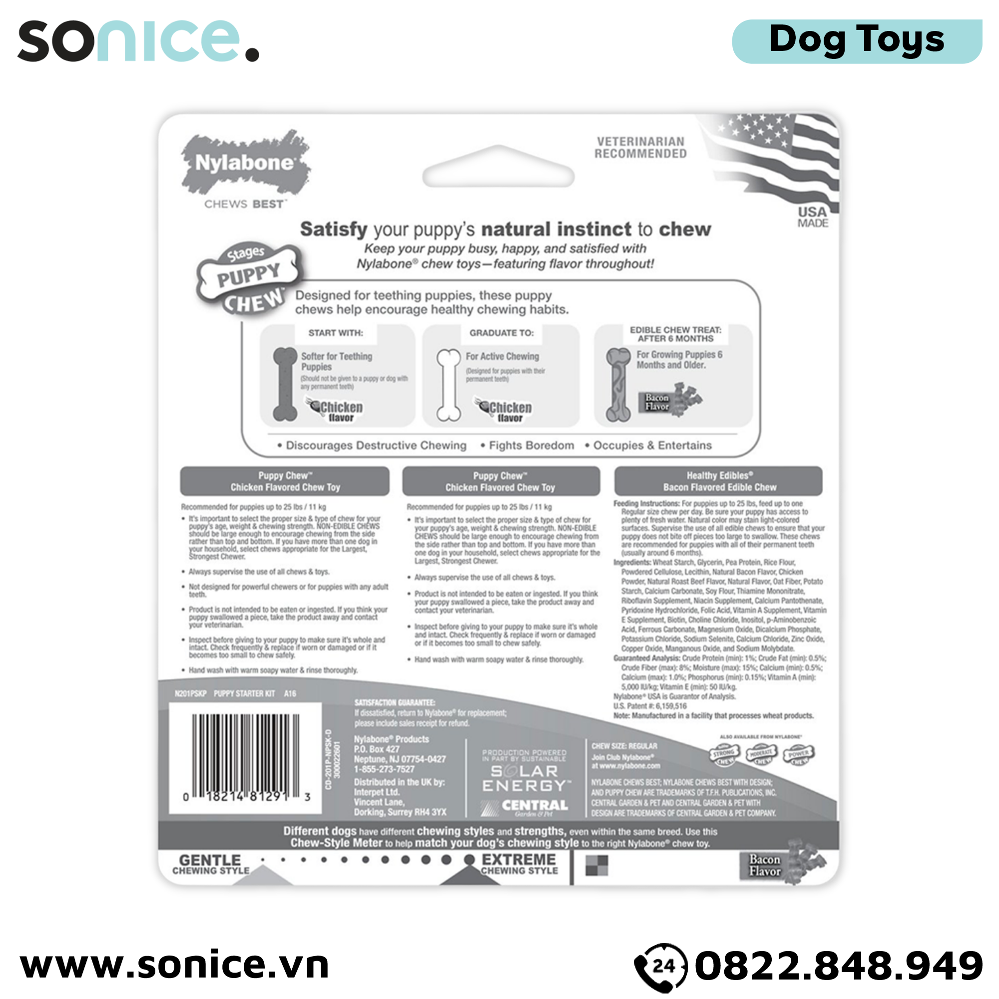 Đồ chơi Nylabone Puppy Chew Starter Kit Chicken Flavor Toys - vị Gà, dành cho chó nhỏ trong giai đoạn phát triển SONICE.