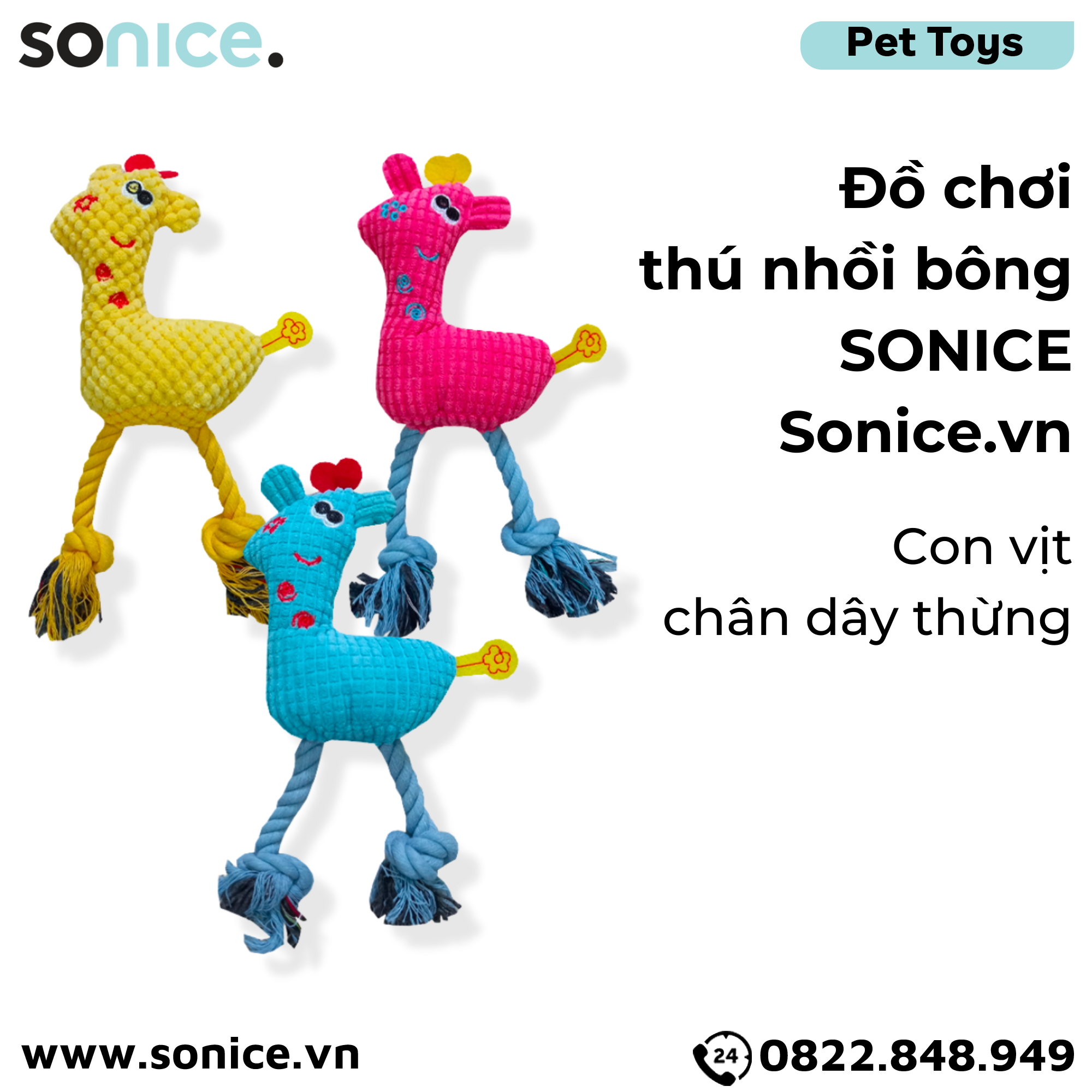 Đồ chơi thú nhồi bông SONICE Con vịt chân dây thừng SONICE.