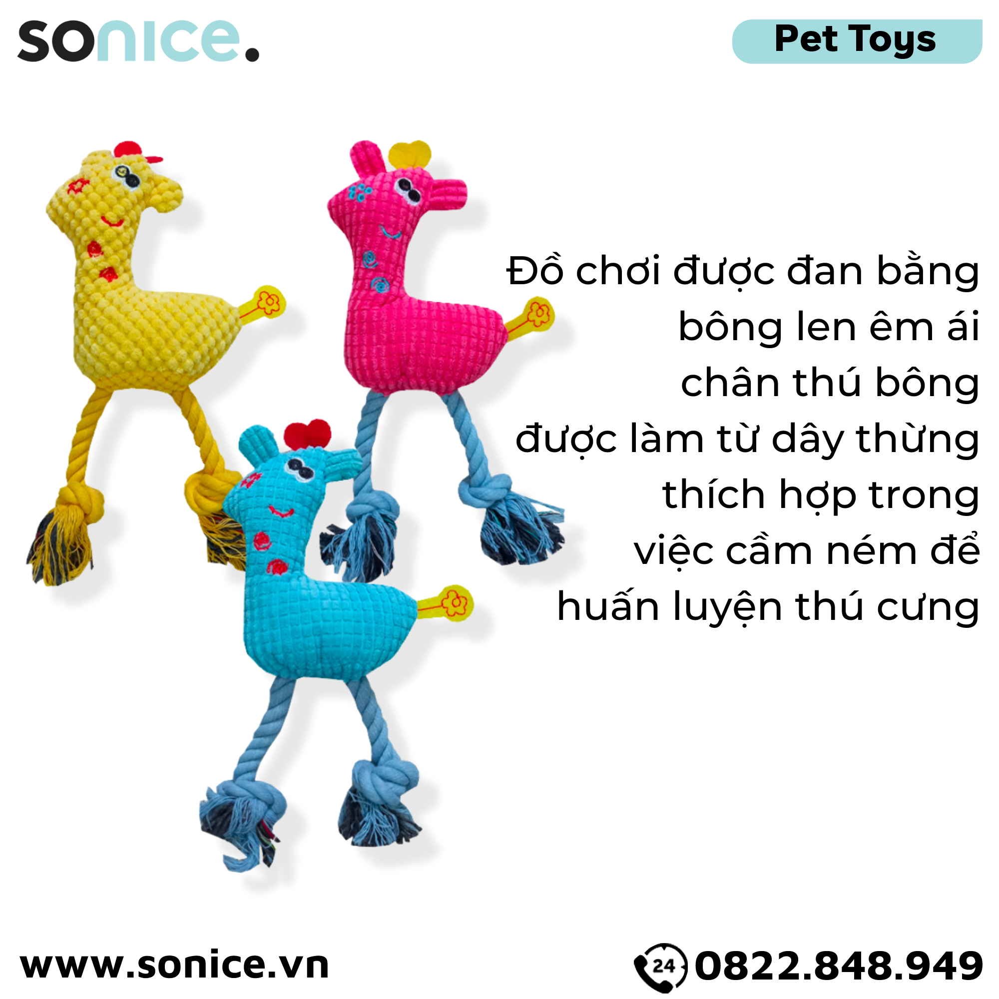 Đồ chơi thú nhồi bông SONICE Con vịt chân dây thừng SONICE.