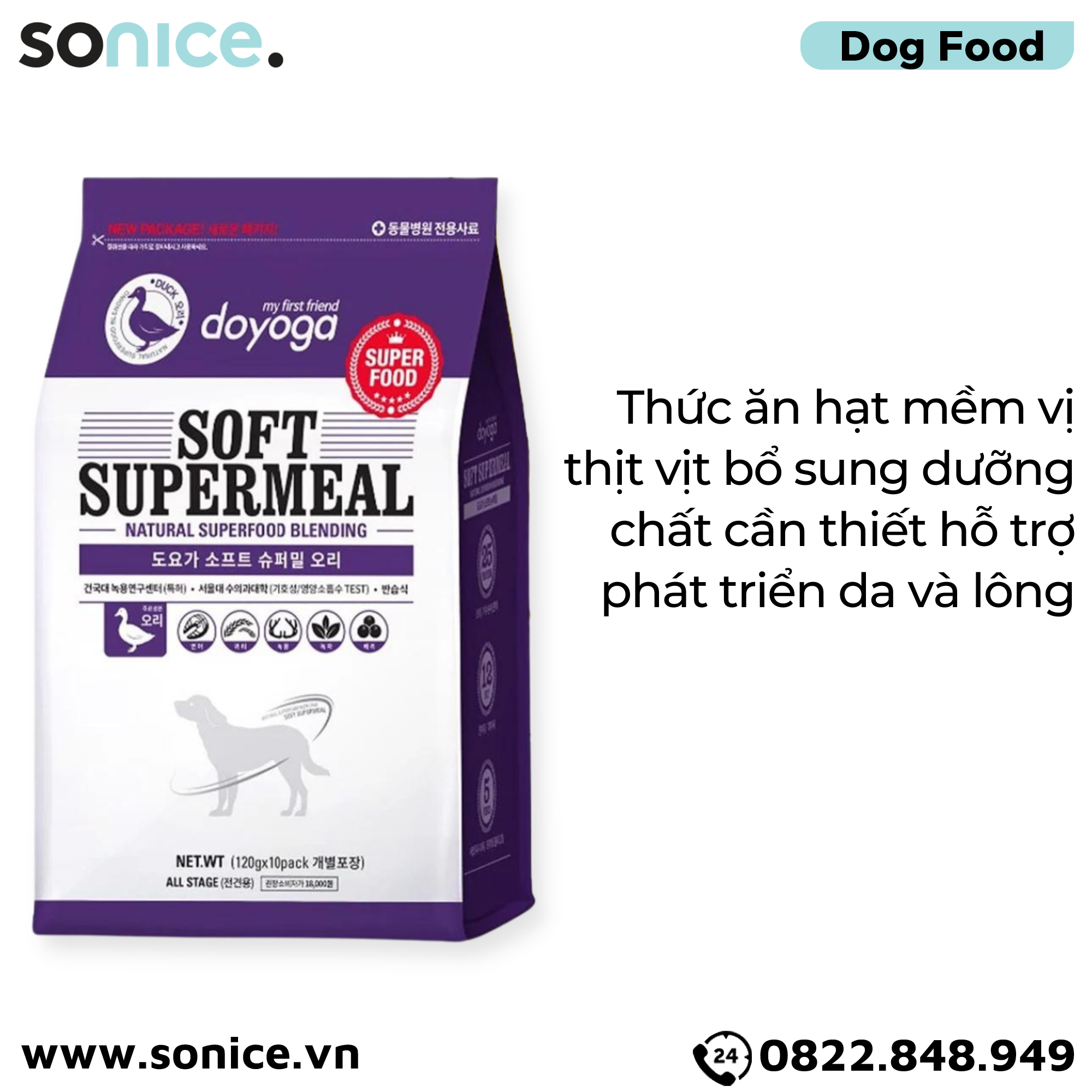 Thức ăn hạt mềm Doyoga Soft SuperMeal Duck 1.2kg - vị vịt SONICE.