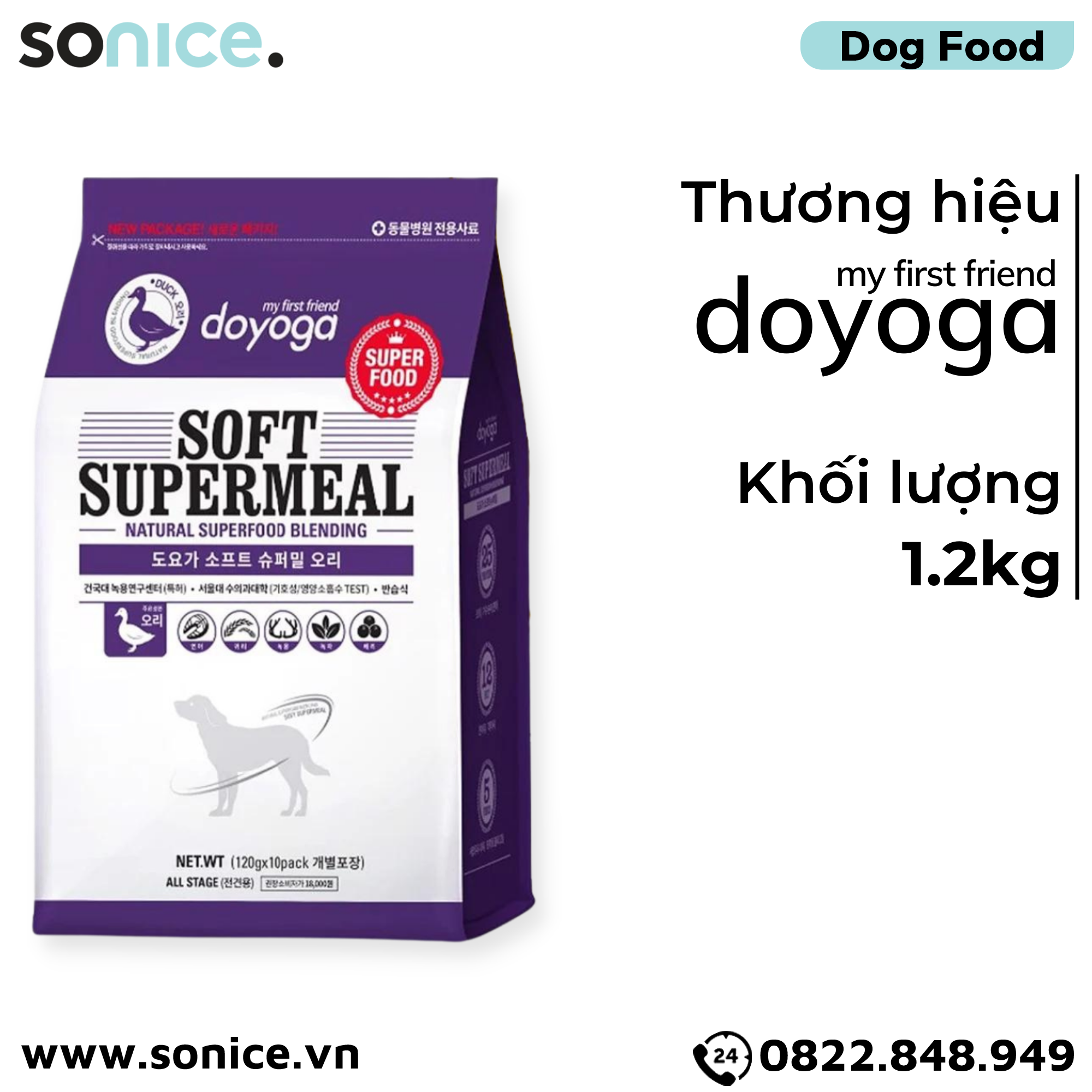 Thức ăn hạt mềm Doyoga Soft SuperMeal Duck 1.2kg - vị vịt SONICE.