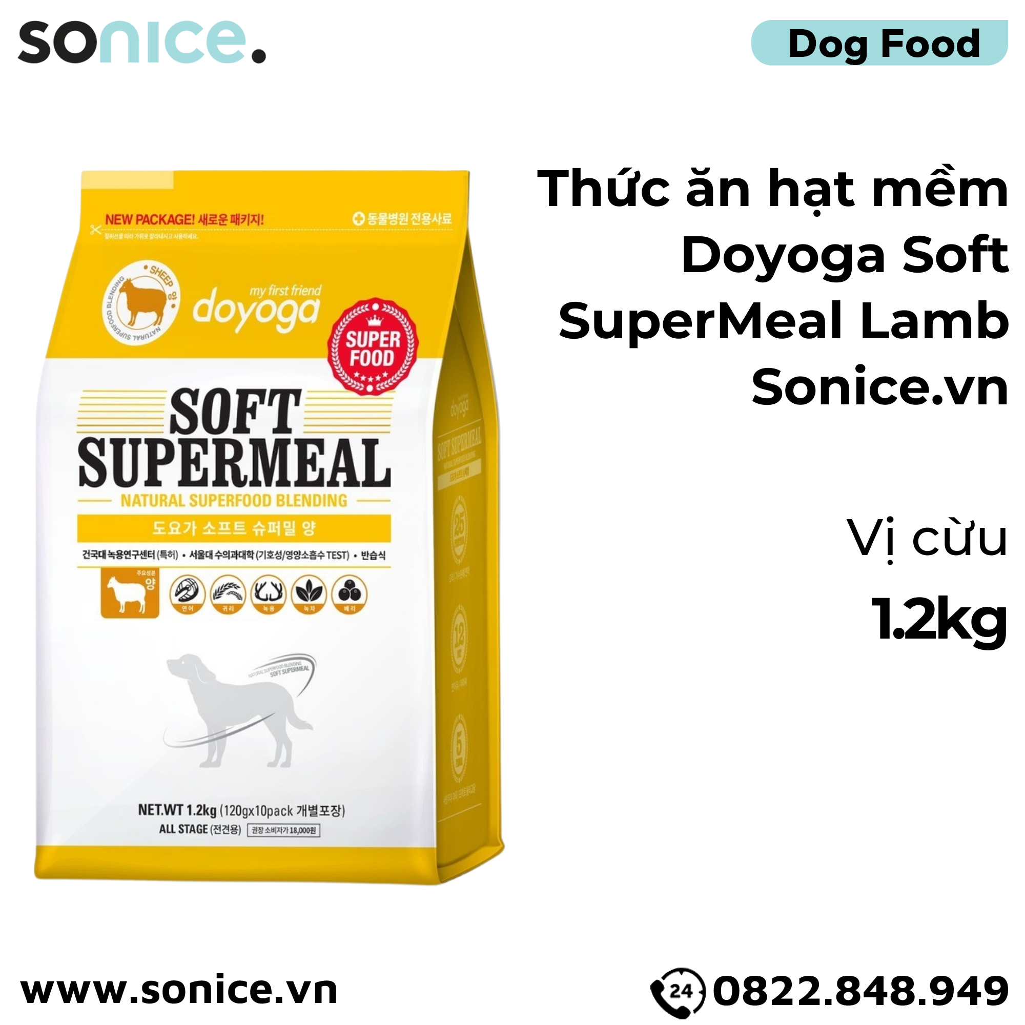  Thức ăn hạt mềm Doyoga Soft SuperMeal Lamb 1.2kg - vị cừu SONICE. 