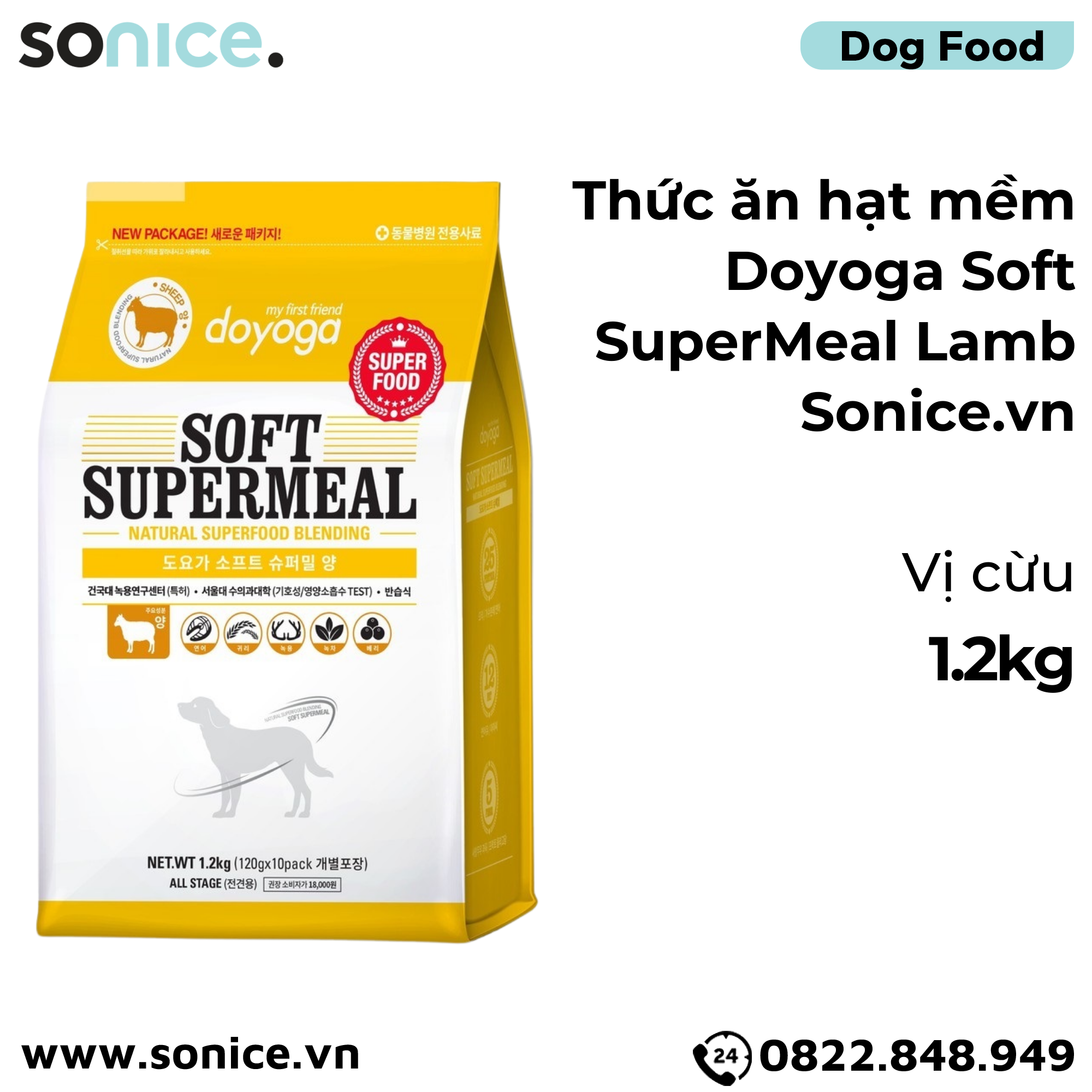 Thức ăn hạt mềm Doyoga Soft SuperMeal Lamb 1.2kg - vị cừu SONICE.