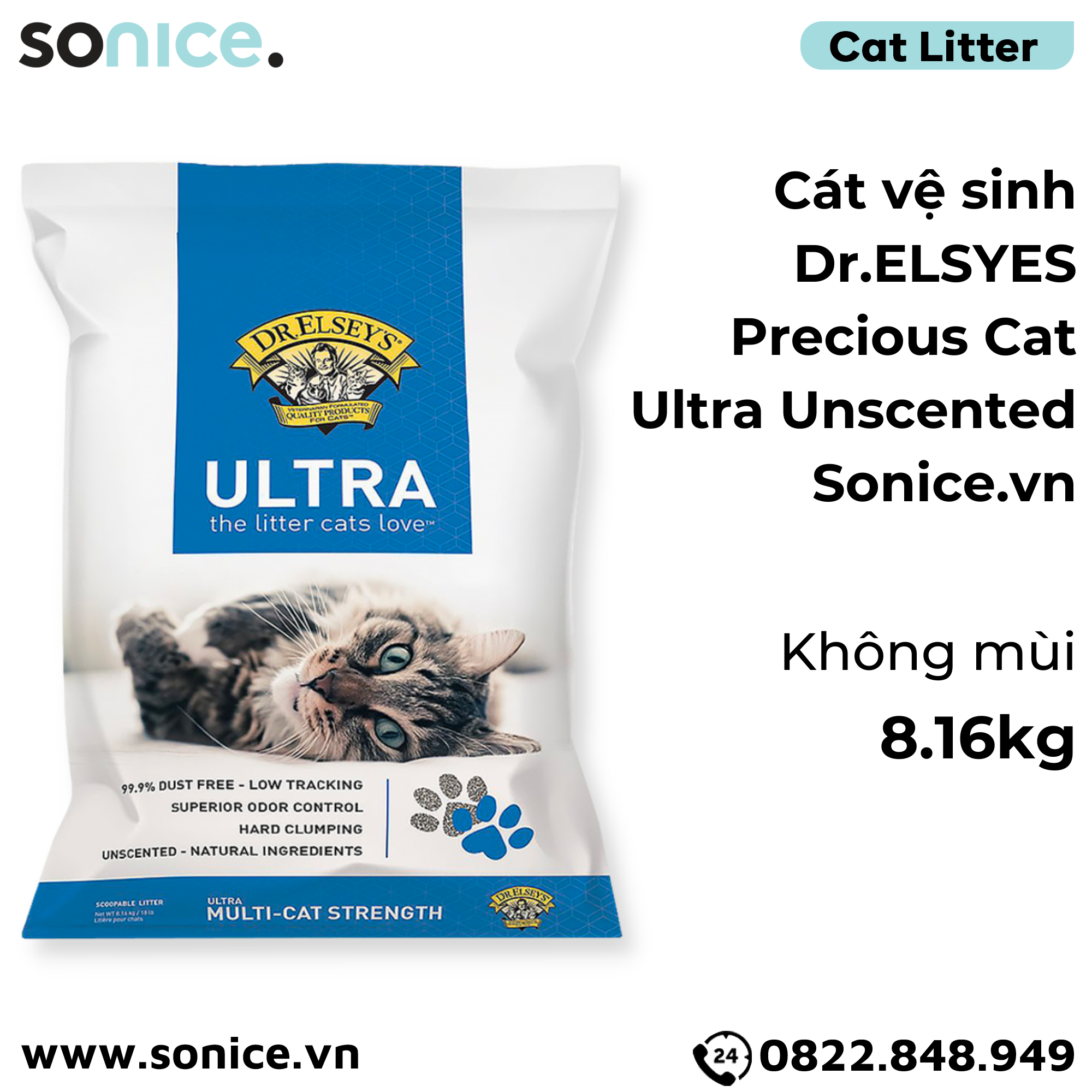  Cát vệ sinh Dr.ELSYES Precious Cat Ultra Unscented 8.16kg - Không mùi SONICE. 