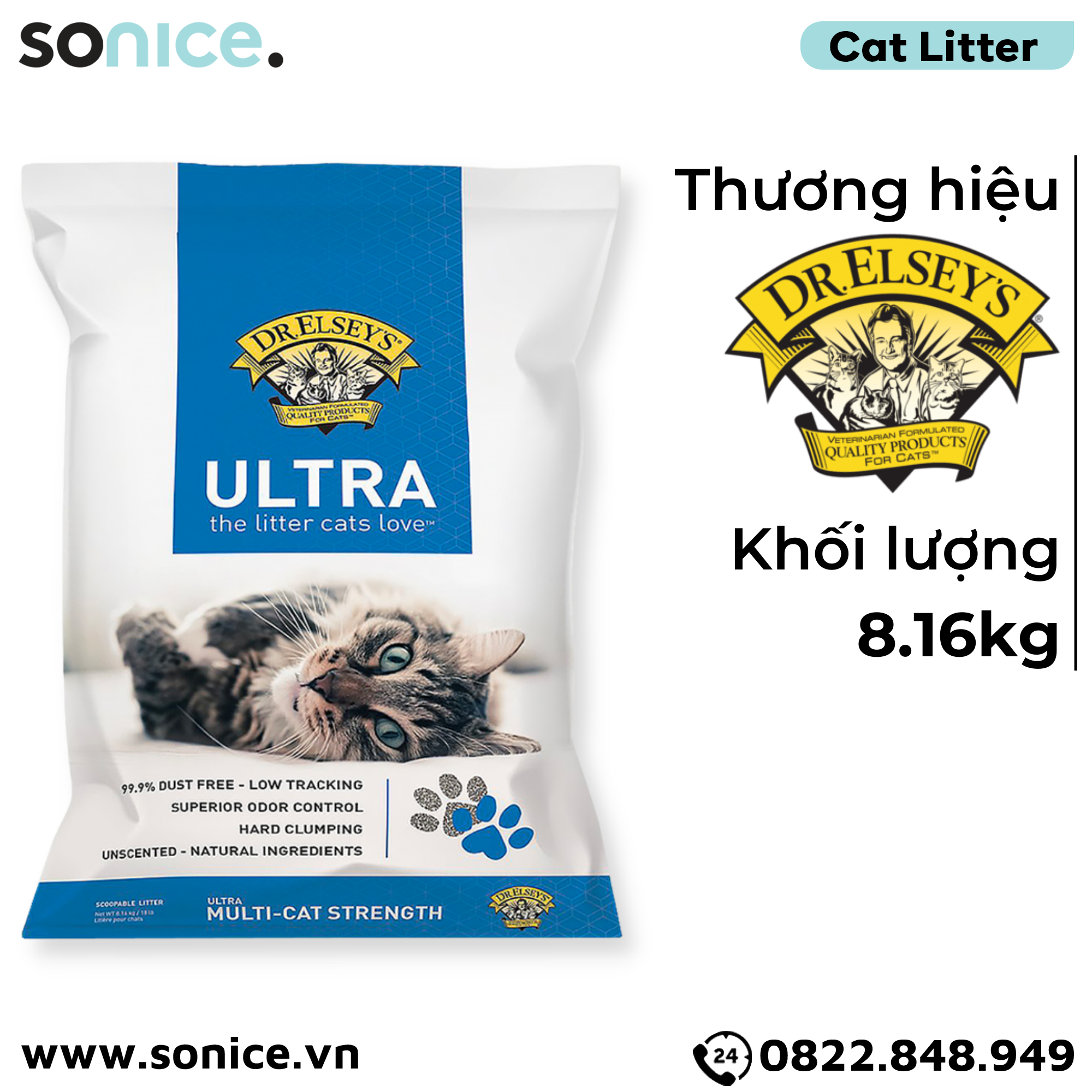  Cát vệ sinh Dr.ELSYES Precious Cat Ultra Unscented 8.16kg - Không mùi SONICE. 