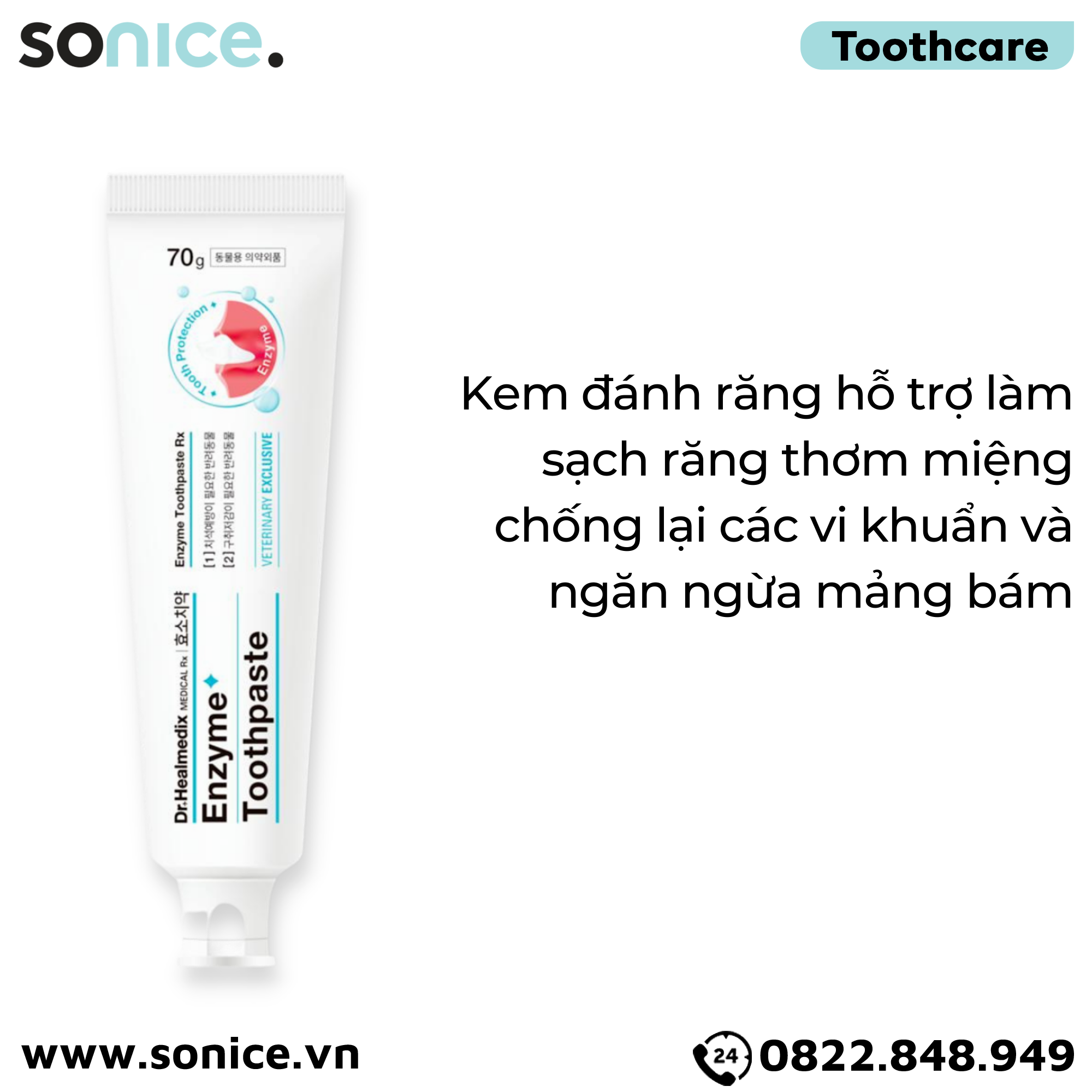 Kem đánh răng Dr.Healmedix Enzyme Toothpaste RX 70g - Hỗ trợ sạch răng thơm miệng cho chó, mèo SONICE.
