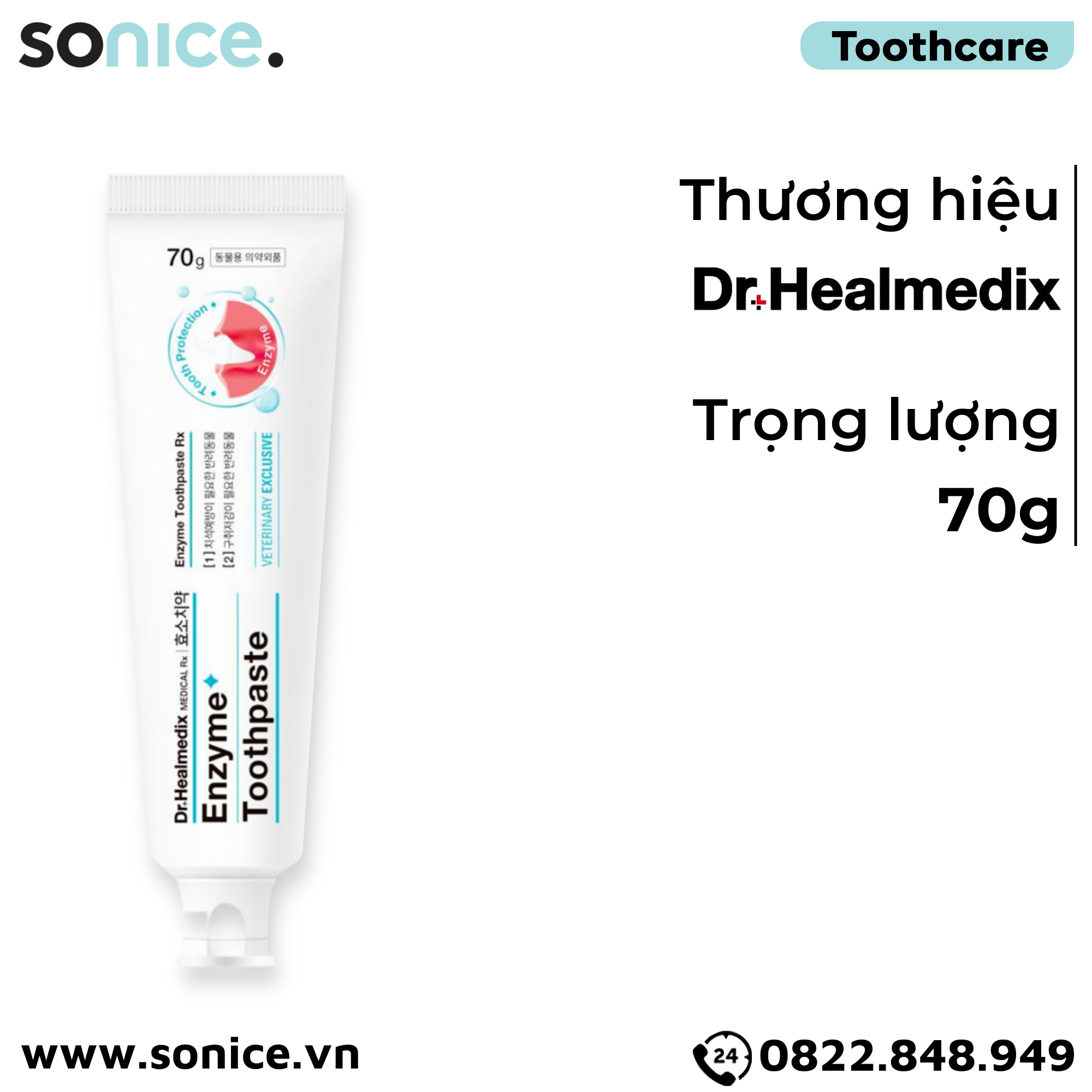 Kem đánh răng Dr.Healmedix Enzyme Toothpaste RX 70g - Hỗ trợ sạch răng thơm miệng cho chó, mèo SONICE.