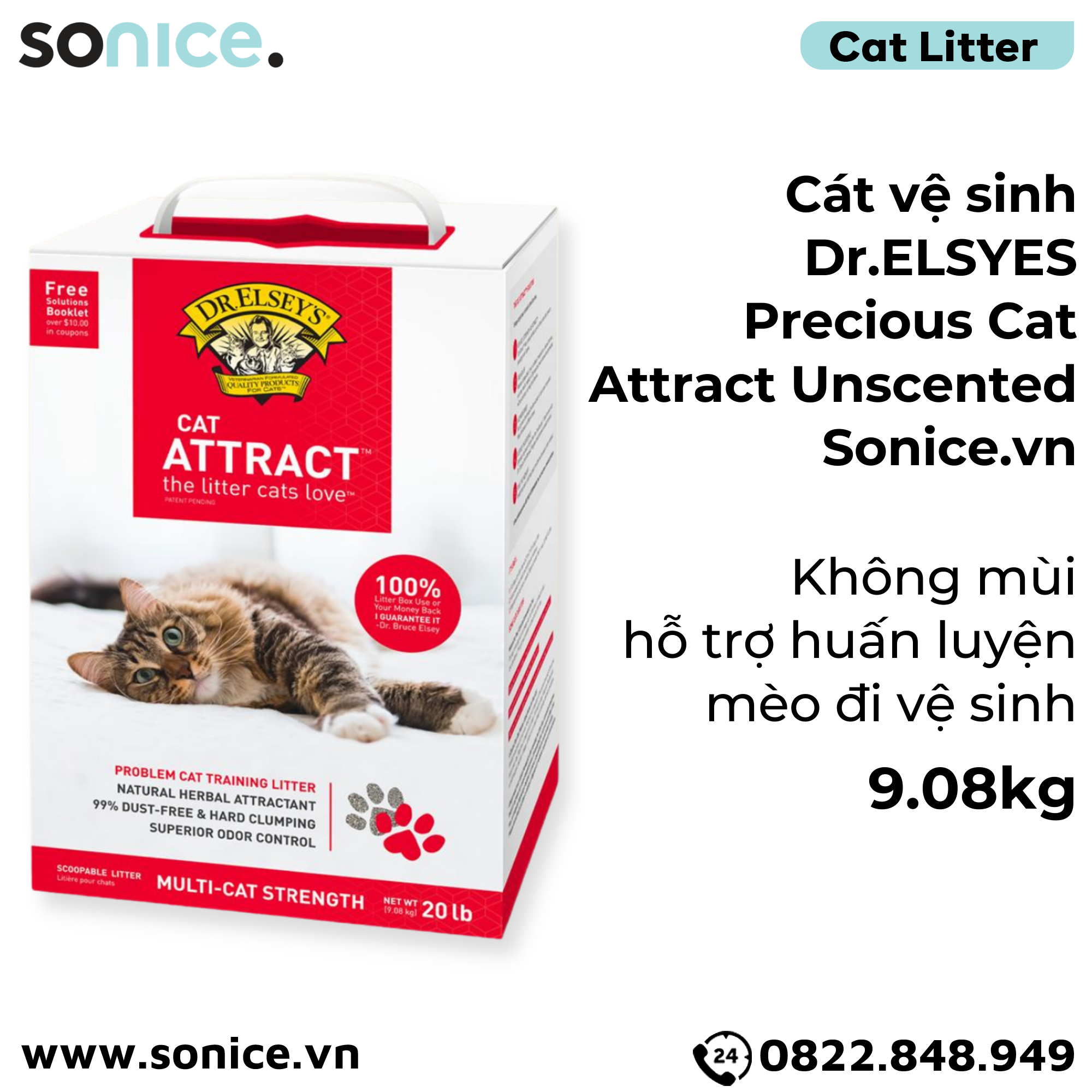  Cát vệ sinh Dr.ELSYES Precious Cat Attract Unscented 9.08kg - Không mùi, hỗ trợ huấn luyện mèo đi vệ sinh SONICE. 