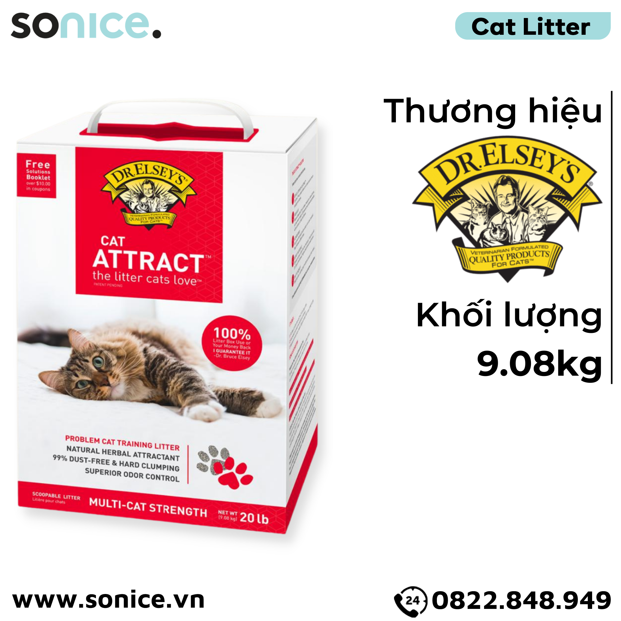  Cát vệ sinh Dr.ELSYES Precious Cat Attract Unscented 9.08kg - Không mùi, hỗ trợ huấn luyện mèo đi vệ sinh SONICE. 