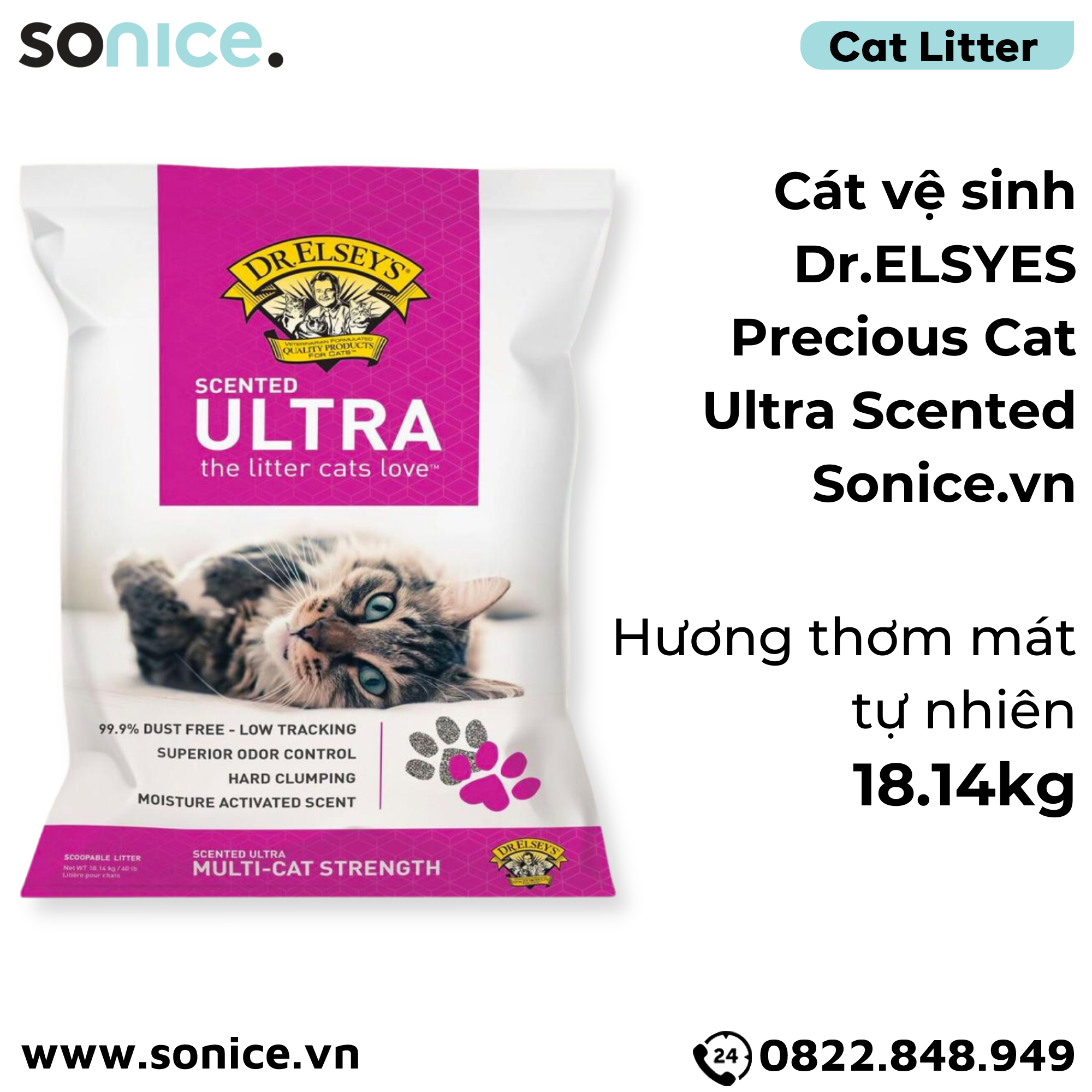  Cát vệ sinh Dr.ELSYES Precious Cat Ultra Scented 18.14kg - Hương thơm mát tự nhiên SONICE. 