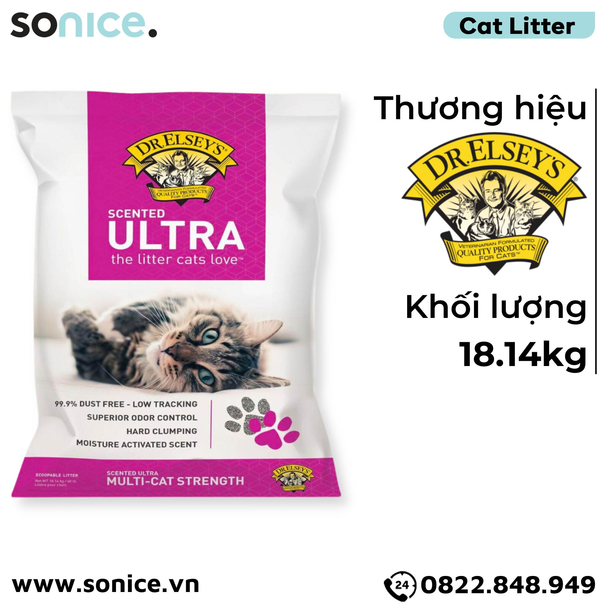 Cát vệ sinh Dr.ELSYES Precious Cat Ultra Scented 18.14kg - Hương thơm mát tự nhiên SONICE.