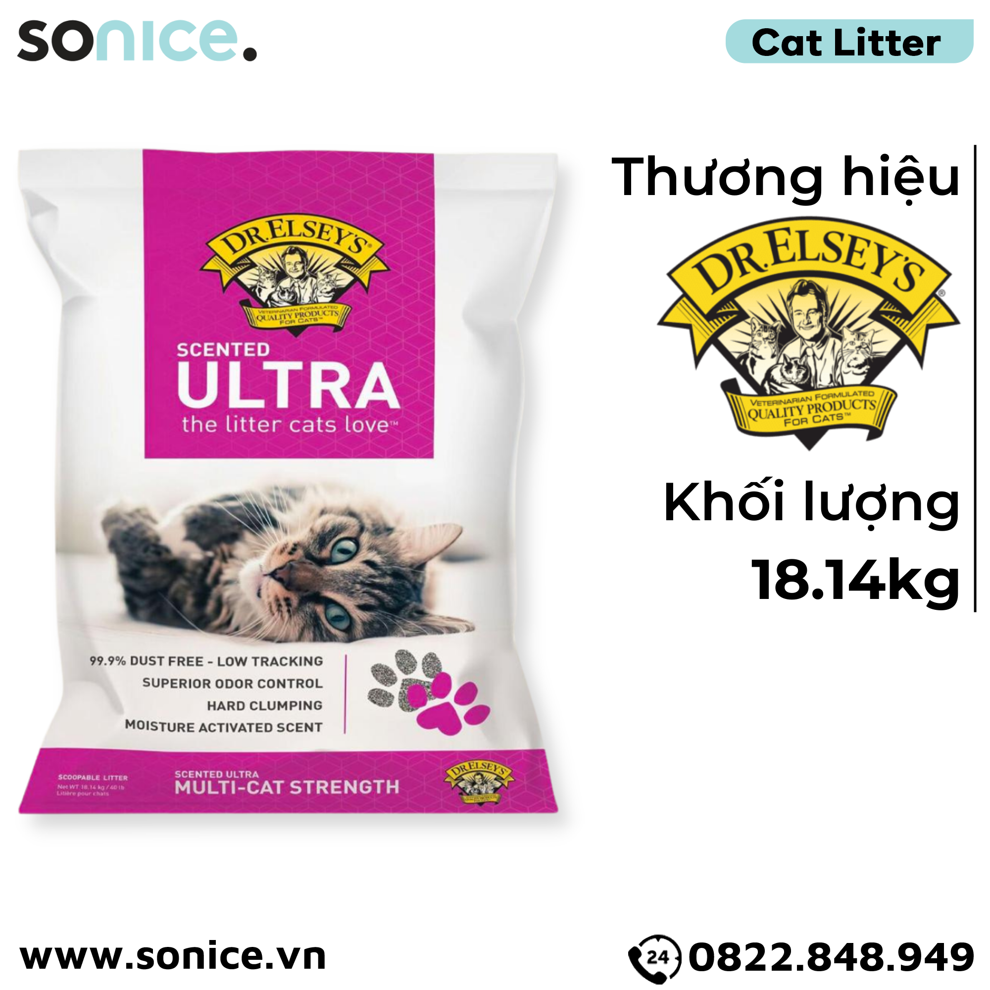  Cát vệ sinh Dr.ELSYES Precious Cat Ultra Scented 18.14kg - Hương thơm mát tự nhiên SONICE. 