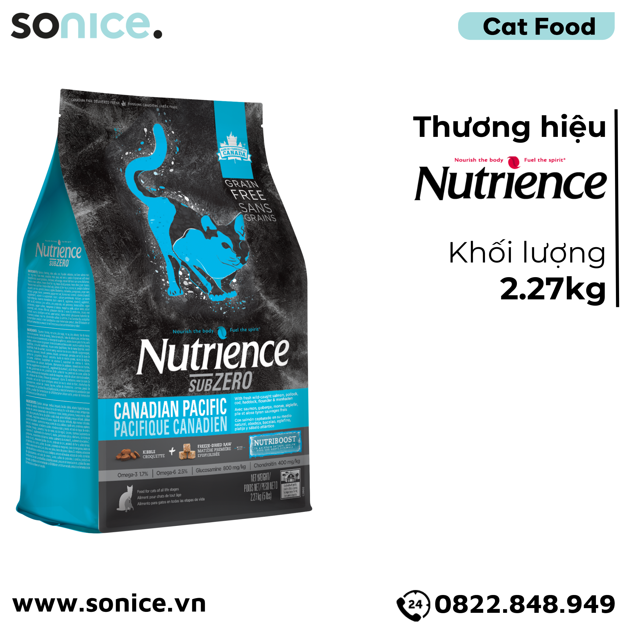 Thức ăn mèo Nutrience SubZero Cá hồi, Cá minh thái, Cá tuyết & Rau củ 2.27kg - Cho mèo mọi lứa tuổi SONICE.