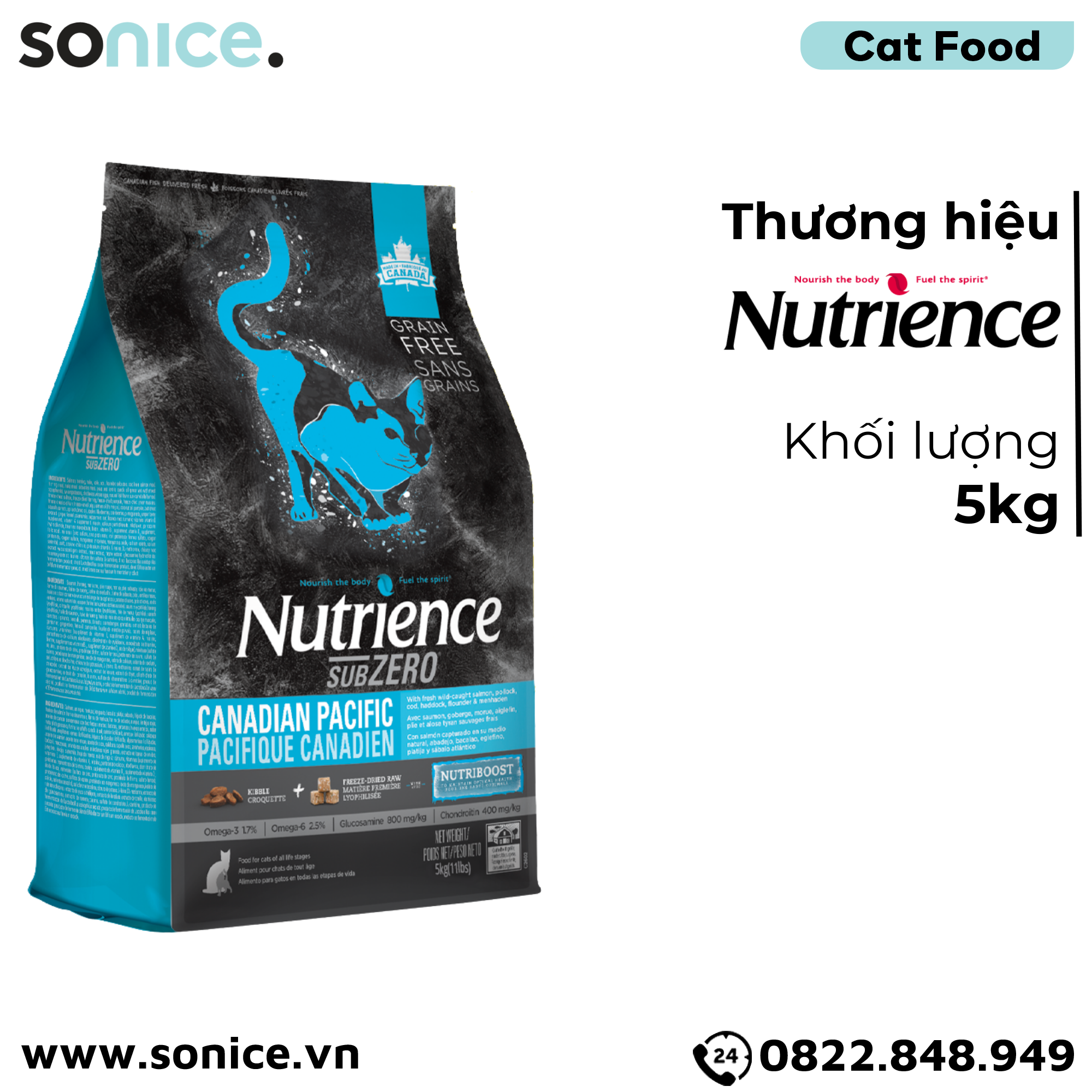 Thức ăn mèo Nutrience SubZero Cá hồi, Cá minh thái, Cá tuyết & Rau củ 5kg - Cho mèo mọi lứa tuổi SONICE.