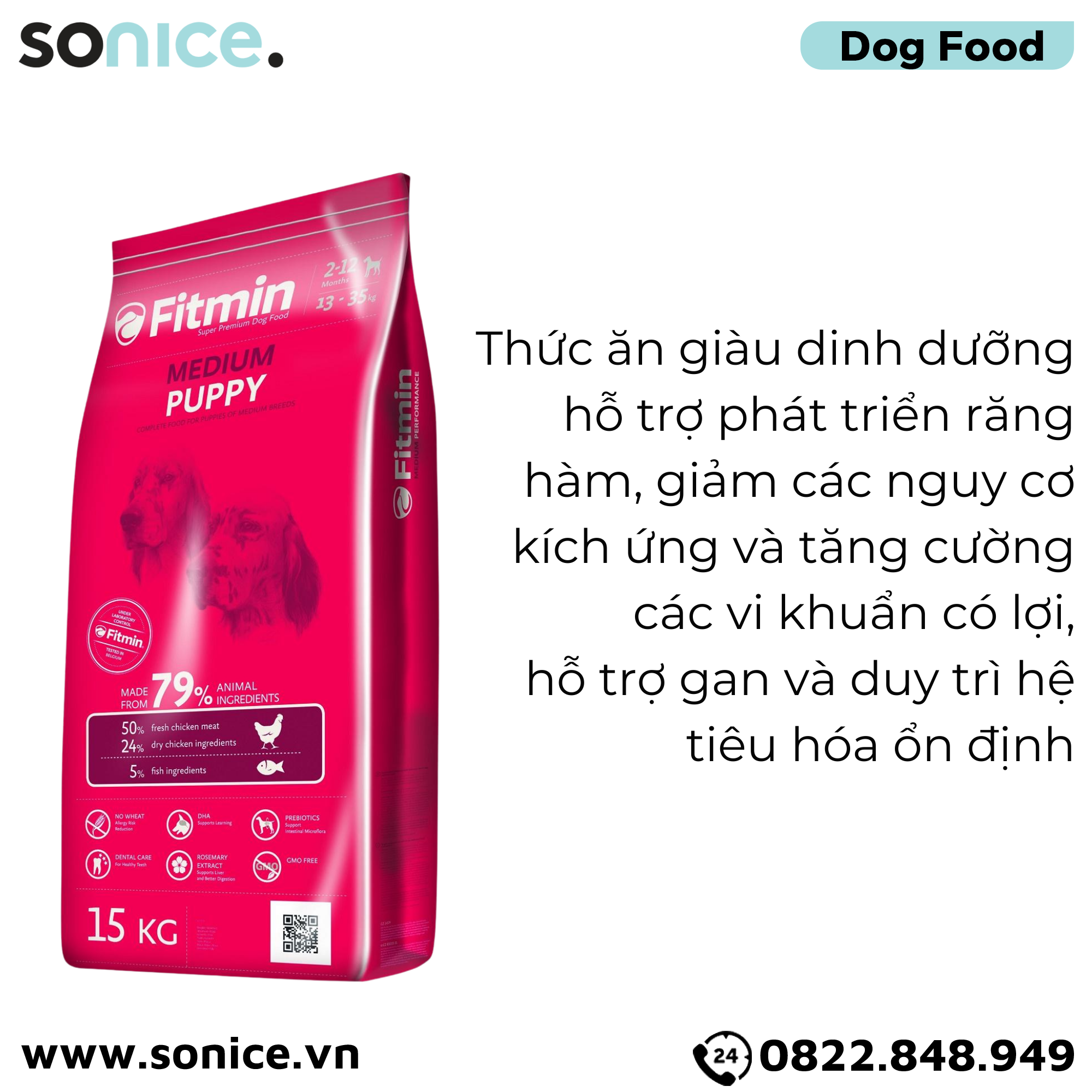 Thức ăn chó FITMIN Medium Puppy 15kg - chó con giống vừa SONICE.