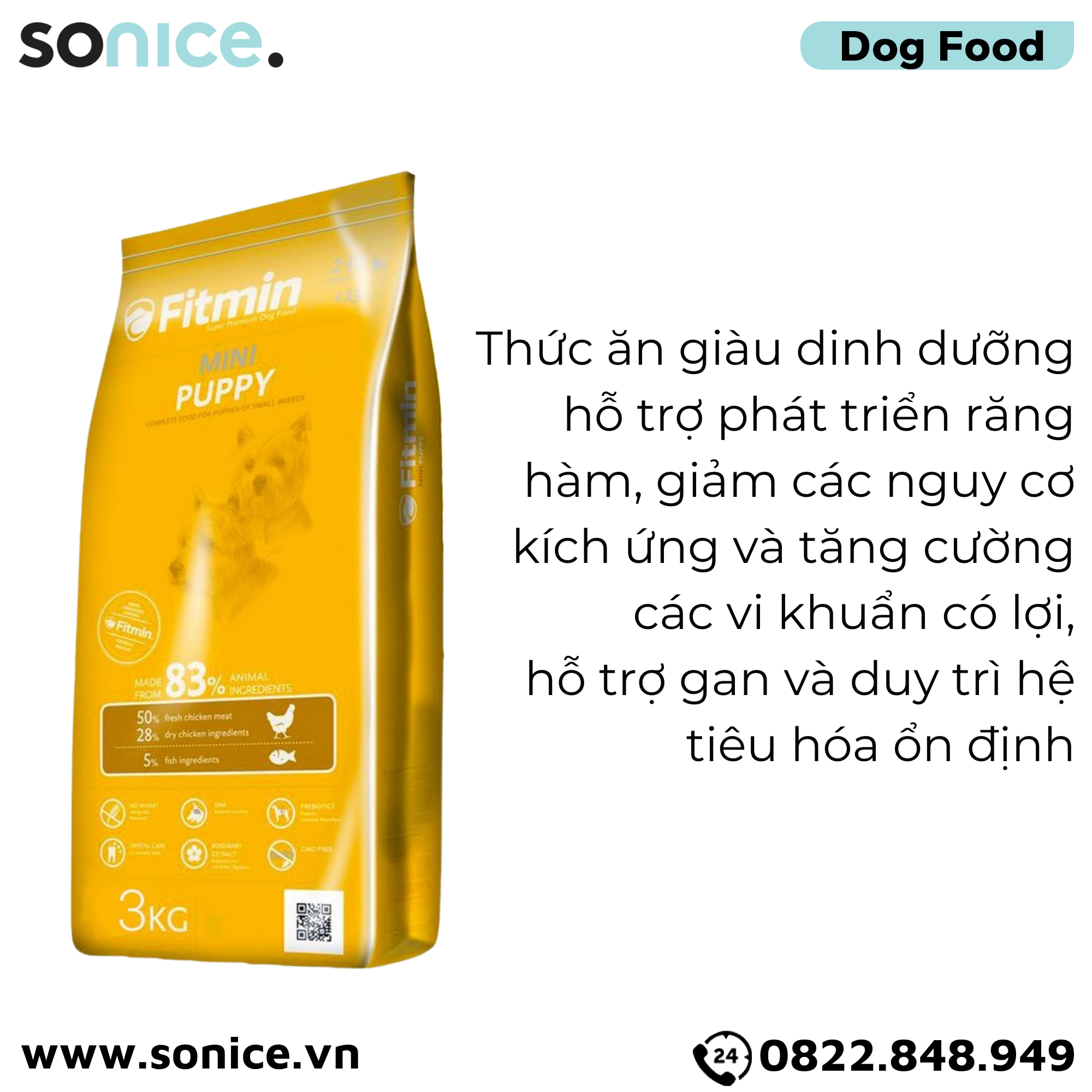 Thức ăn chó FITMIN Mini Puppy 3kg - chó con giống nhỏ SONICE.