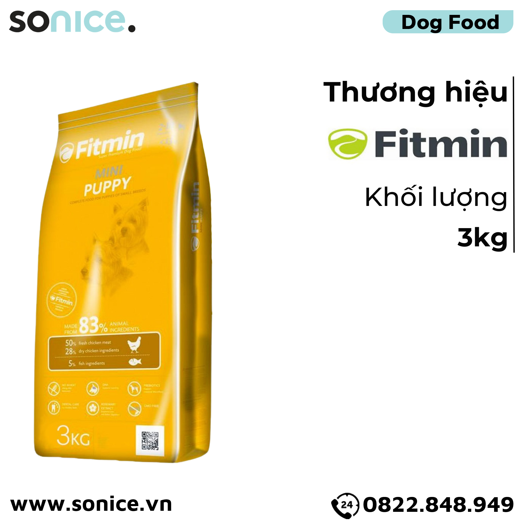 Thức ăn chó FITMIN Mini Puppy 3kg - chó con giống nhỏ SONICE.