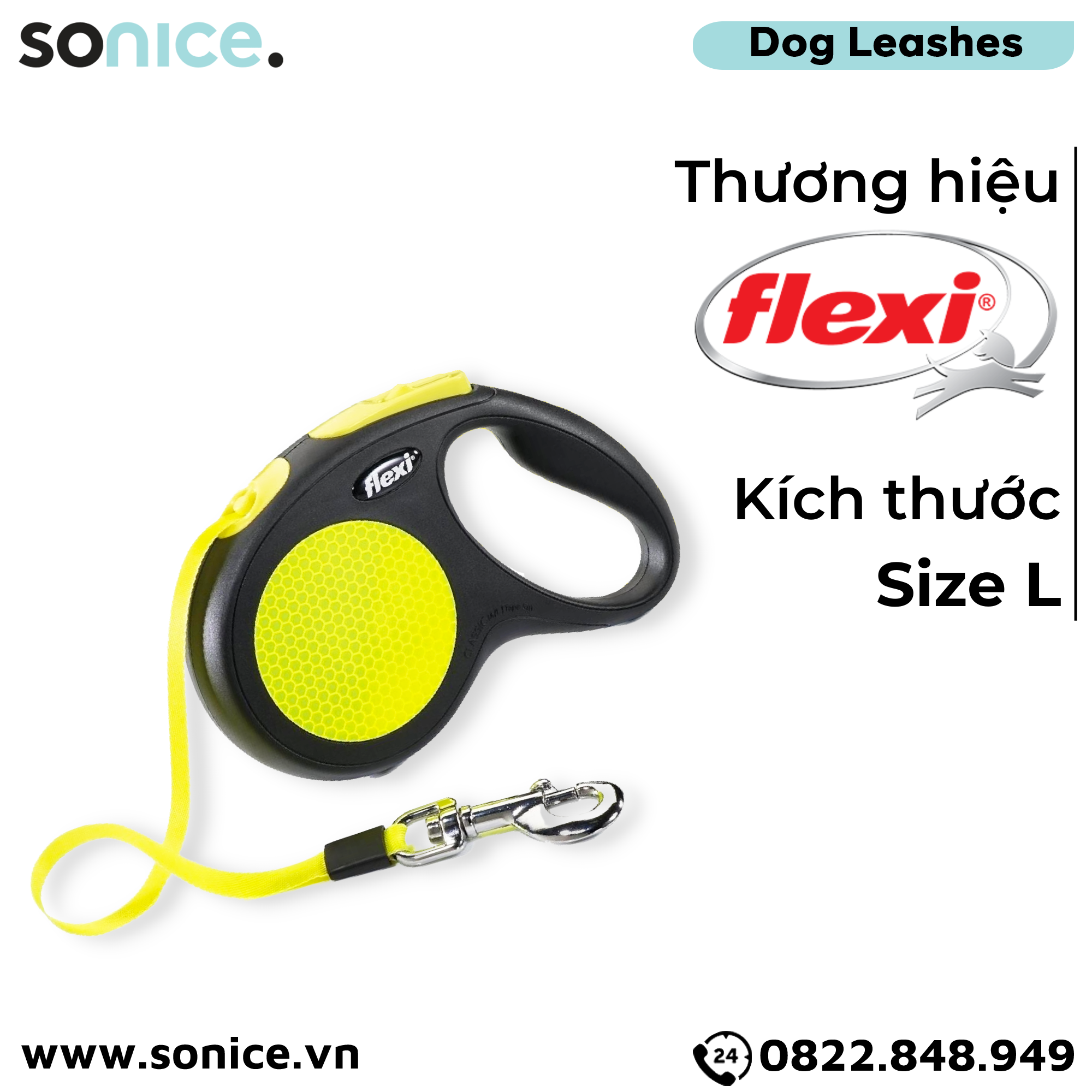 Dây dắt tự động FLEXI New Neon L - Dây dẹp 5m, < 50kg SONICE.