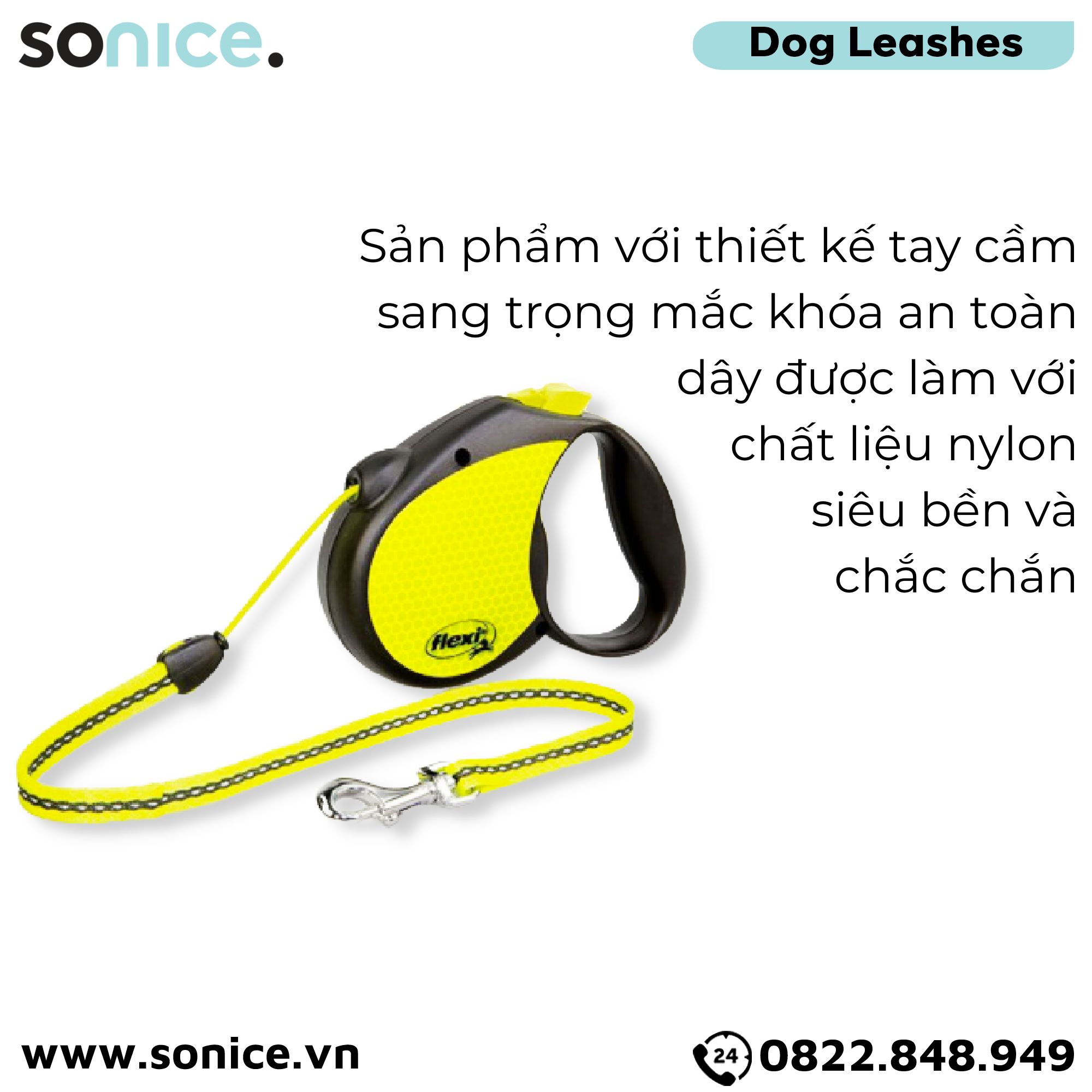 Dây dắt tự động FLEXI New Neon M - Dây tròn 5m, < 20kg SONICE.