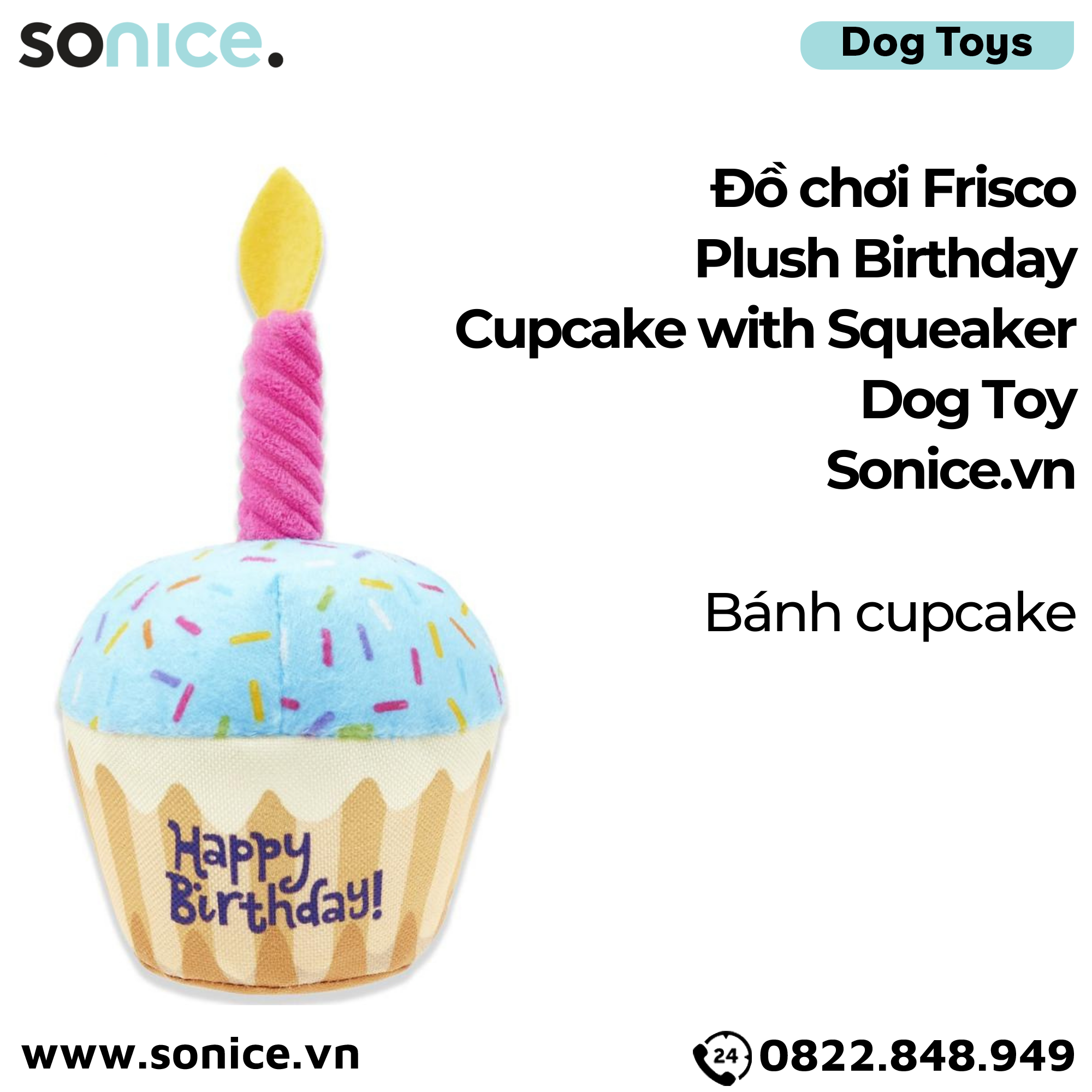  Đồ chơi Frisco Plush Birthday Cupcake with Squeaker Dog Toy - Bánh cupcake SONICE. 