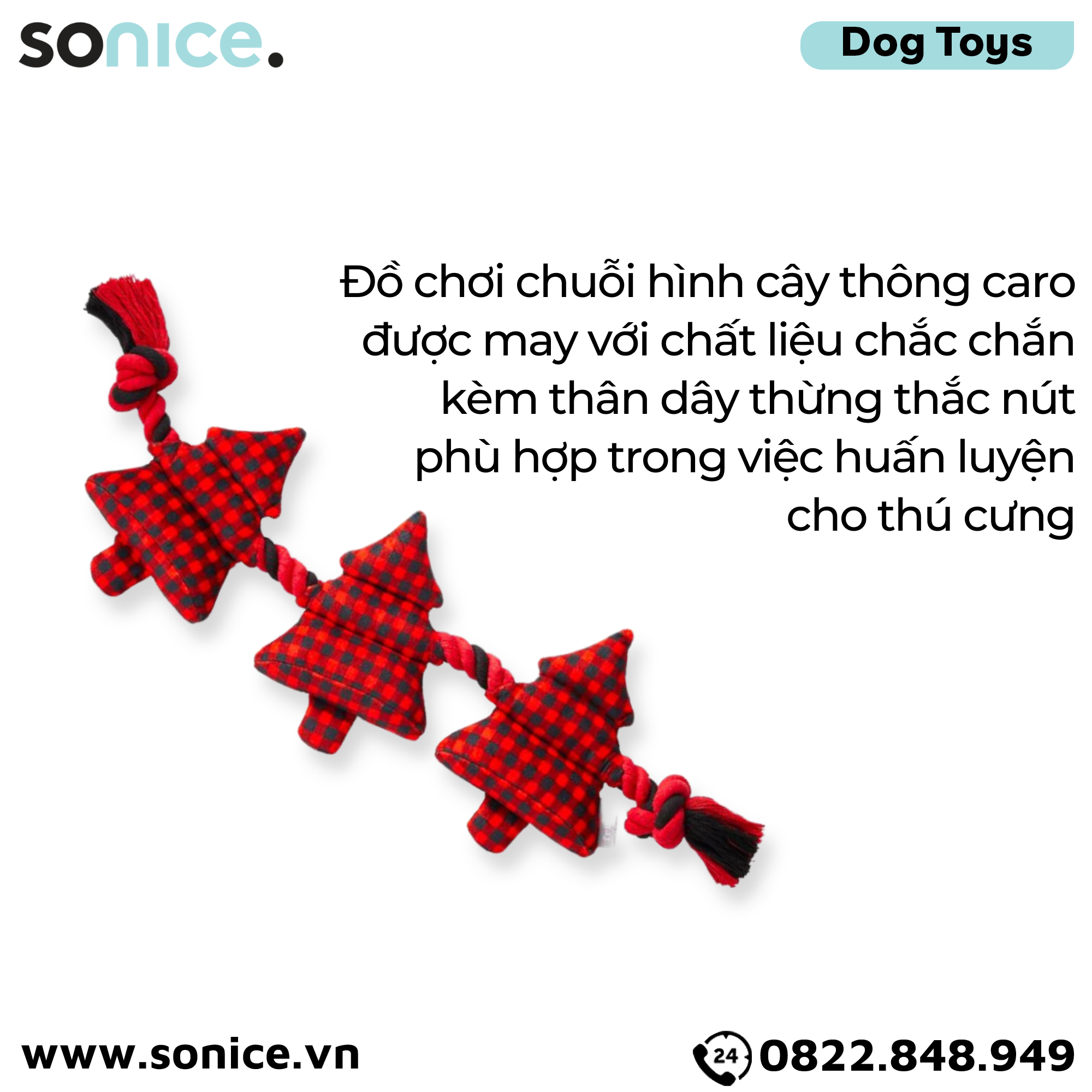 Đồ chơi Frisco Holiday Tree Plush with Rope Dog Toy - Cây thông caro SONICE.