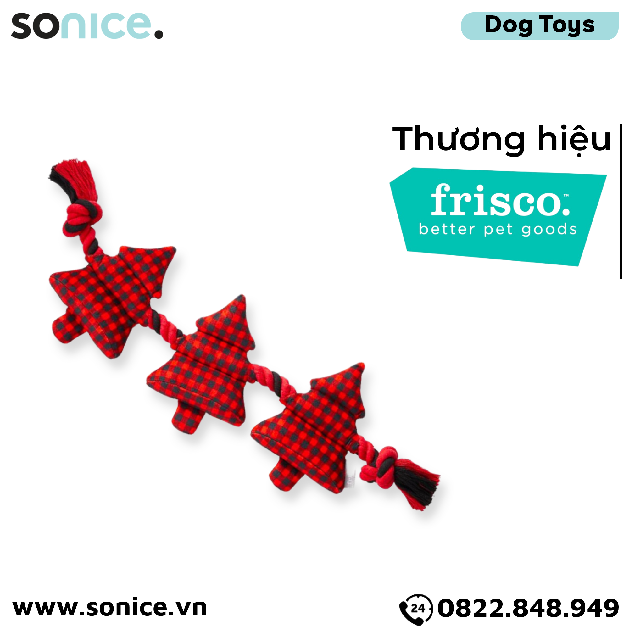 Đồ chơi Frisco Holiday Tree Plush with Rope Dog Toy - Cây thông caro SONICE.